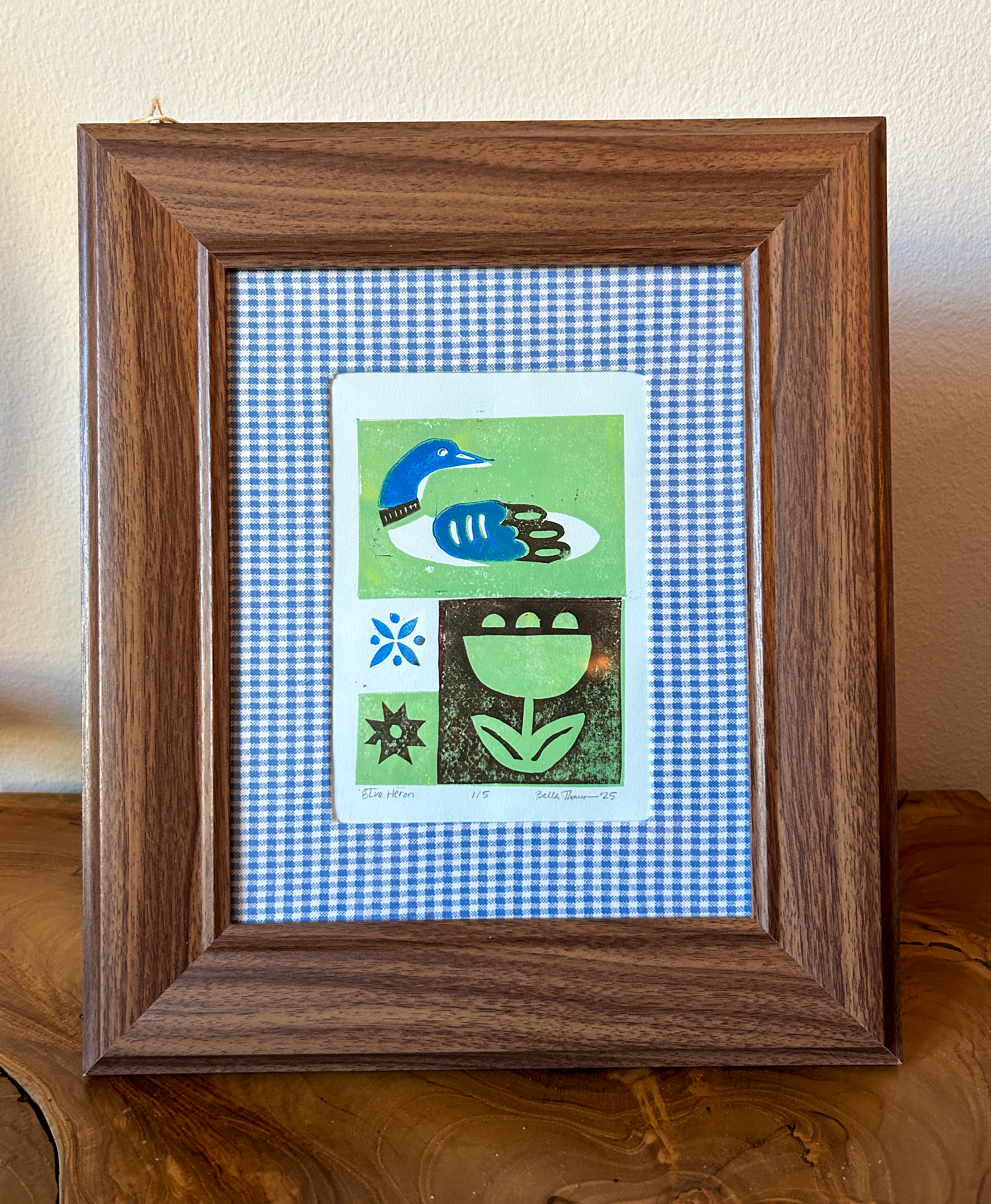 Framed Heron Linocut Print