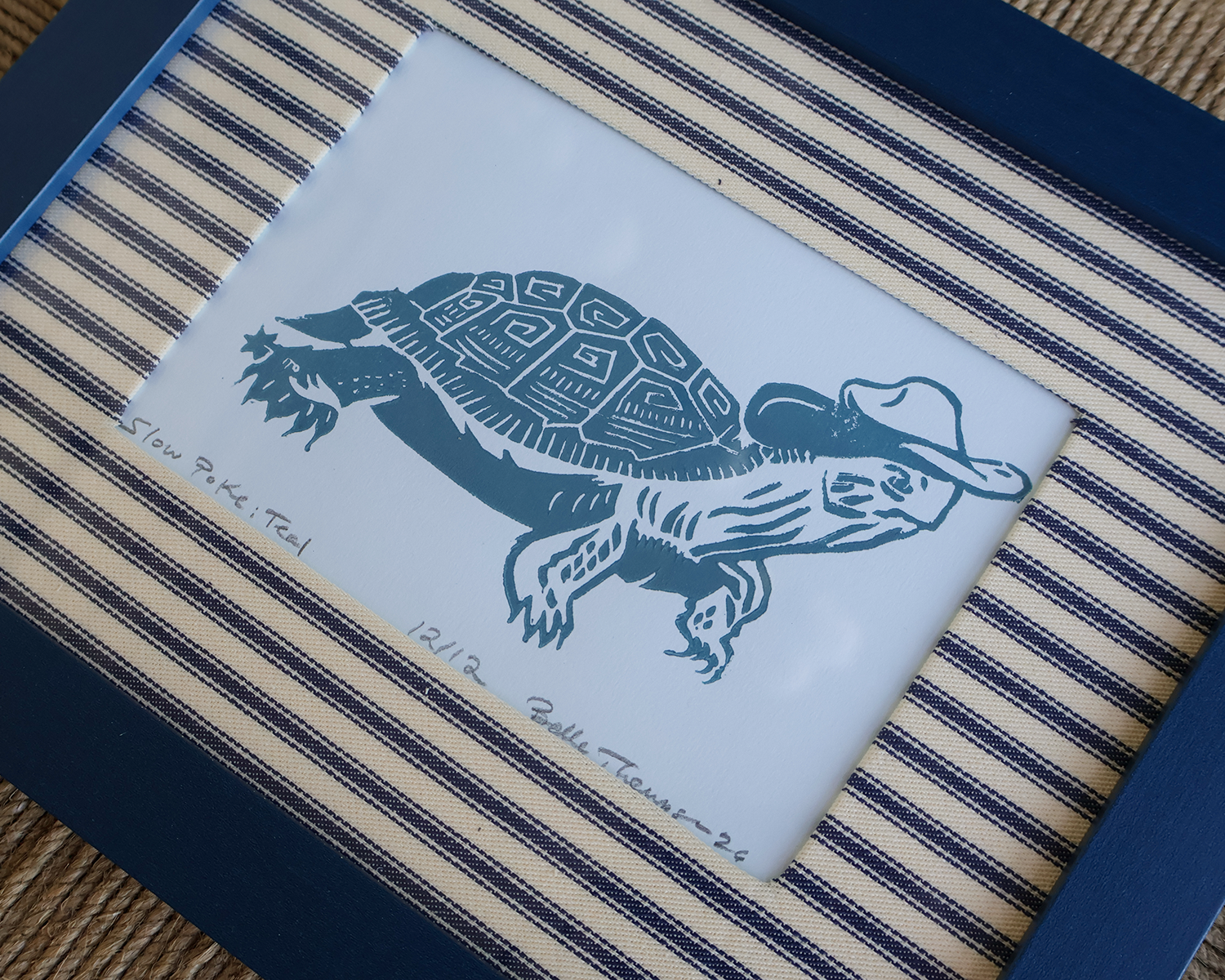Framed Turtle Linocut Print