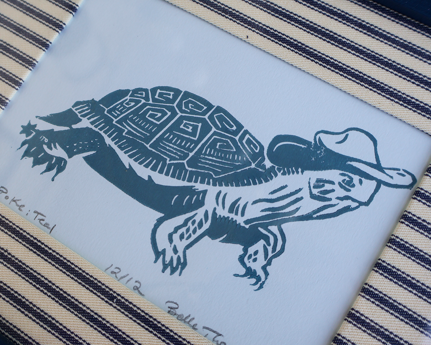 Framed Turtle Linocut Print