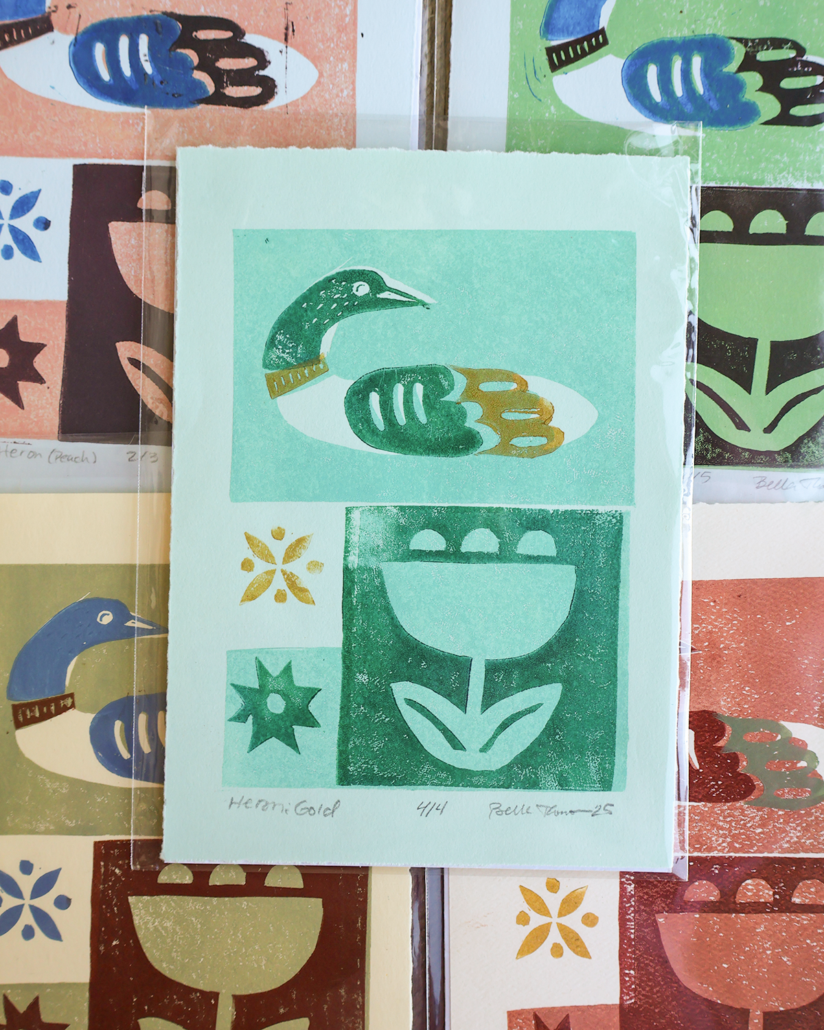Heron Linocut Print