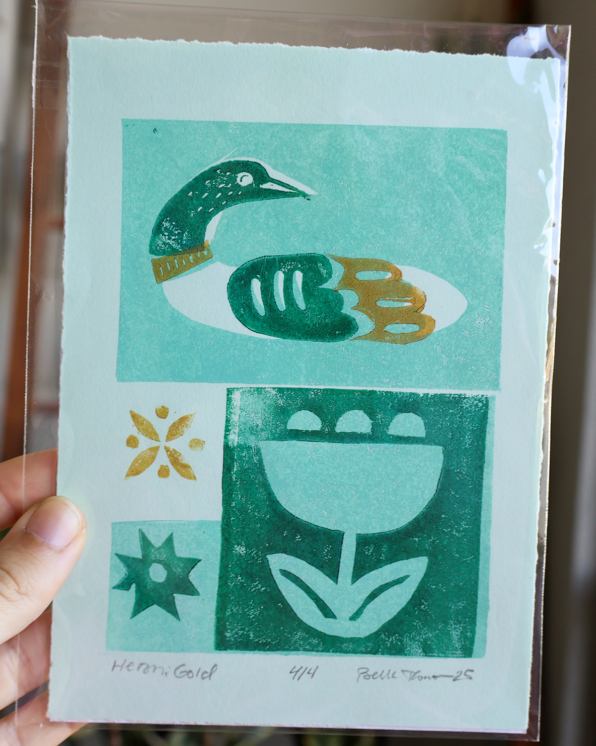 Heron Linocut Print