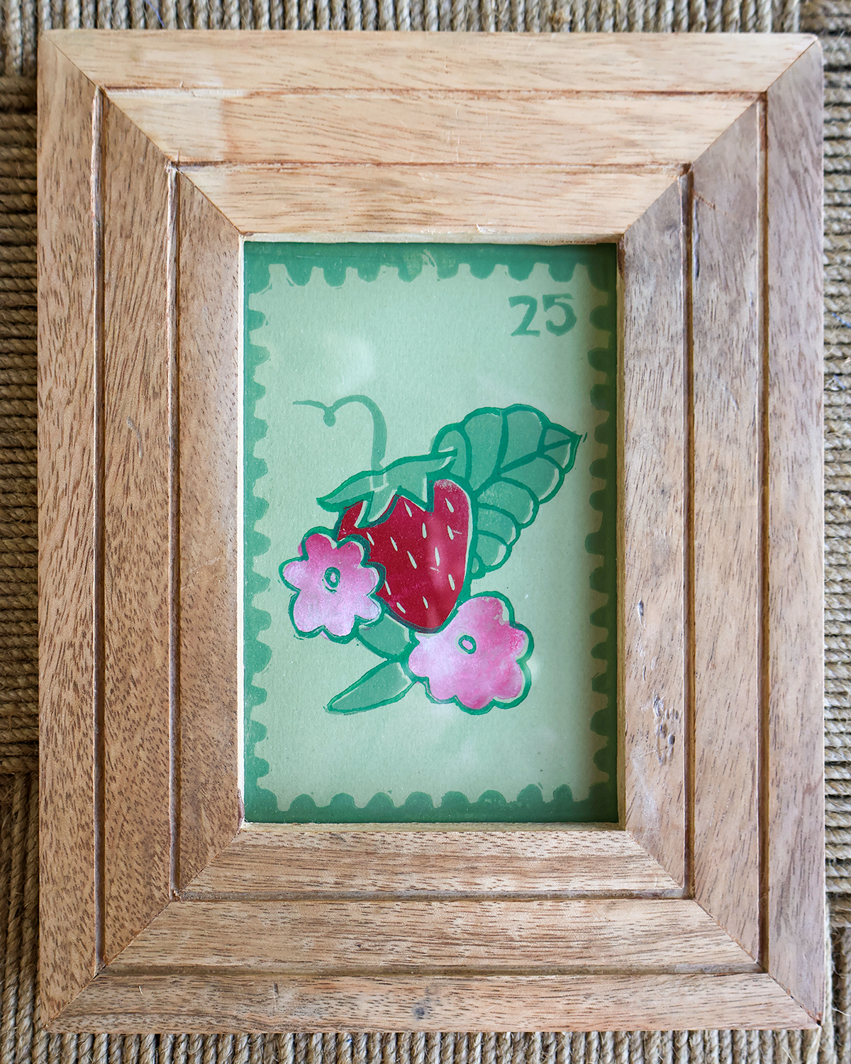 Framed Strawberry Linocut Print