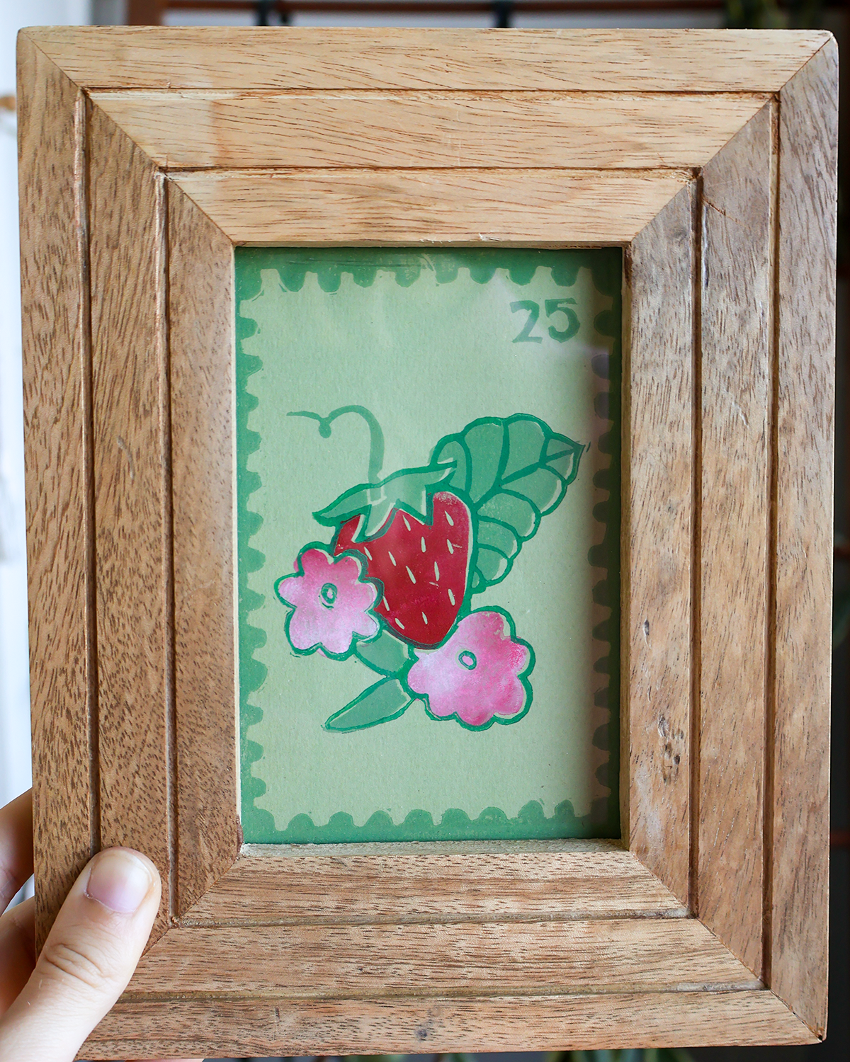 Framed Strawberry Linocut Print
