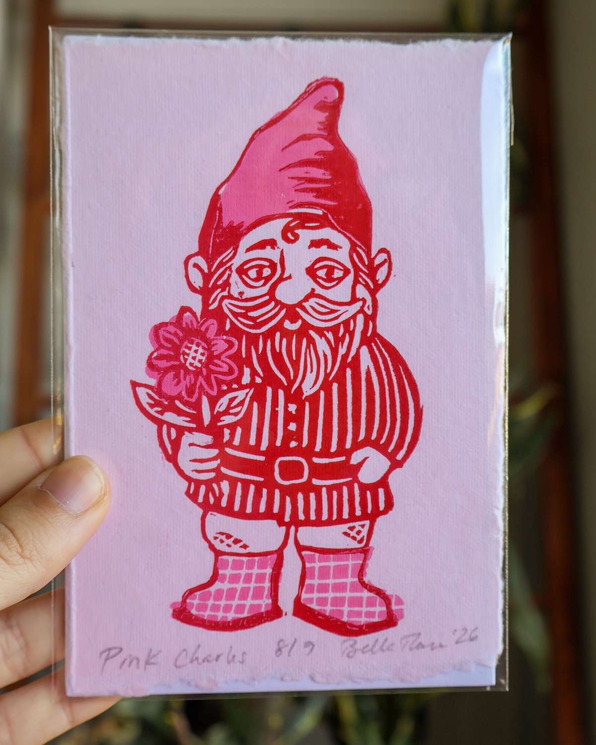 Garden Gnome Linocut Print