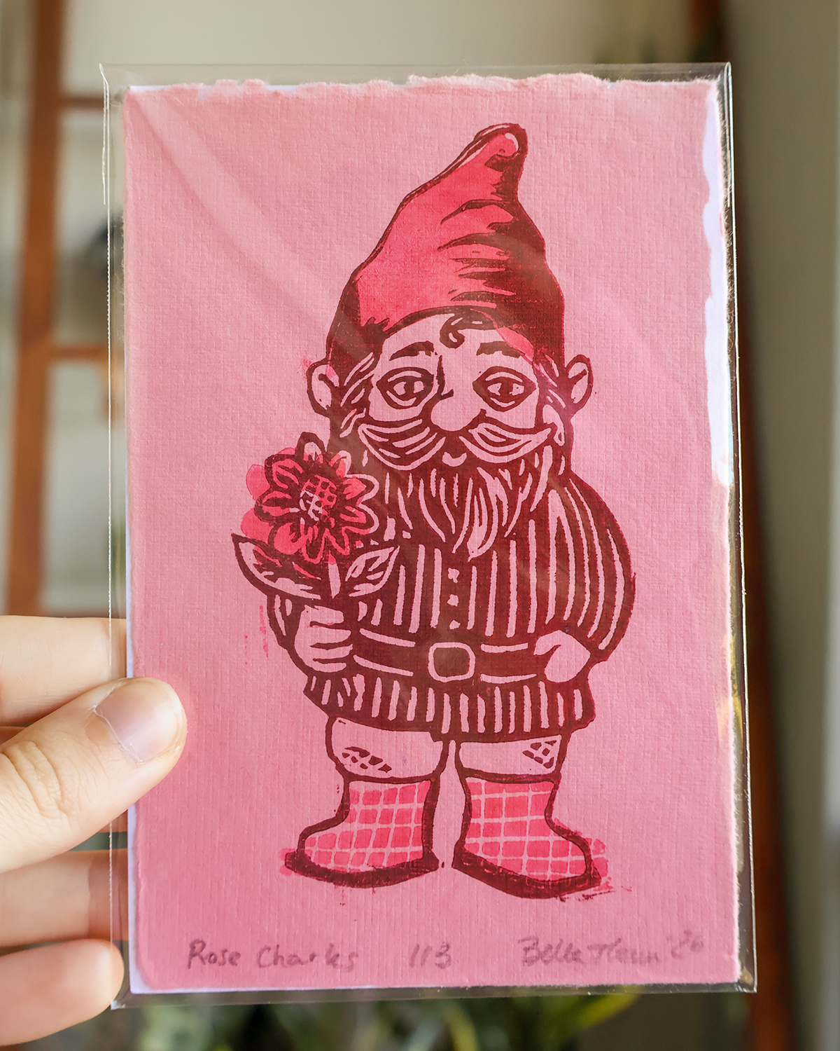 Garden Gnome Linocut Print