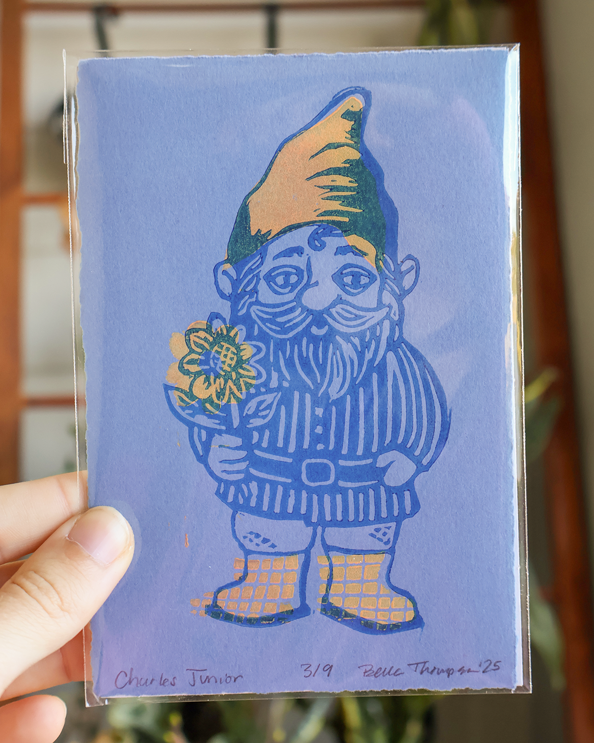 Garden Gnome Linocut Print