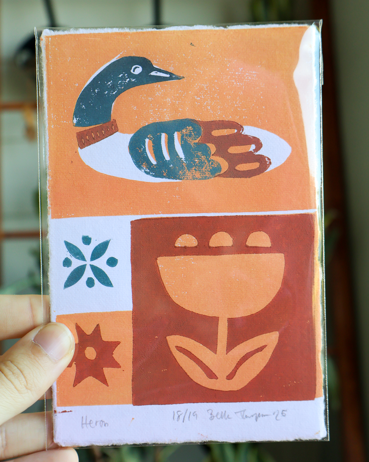 Heron Linocut Print