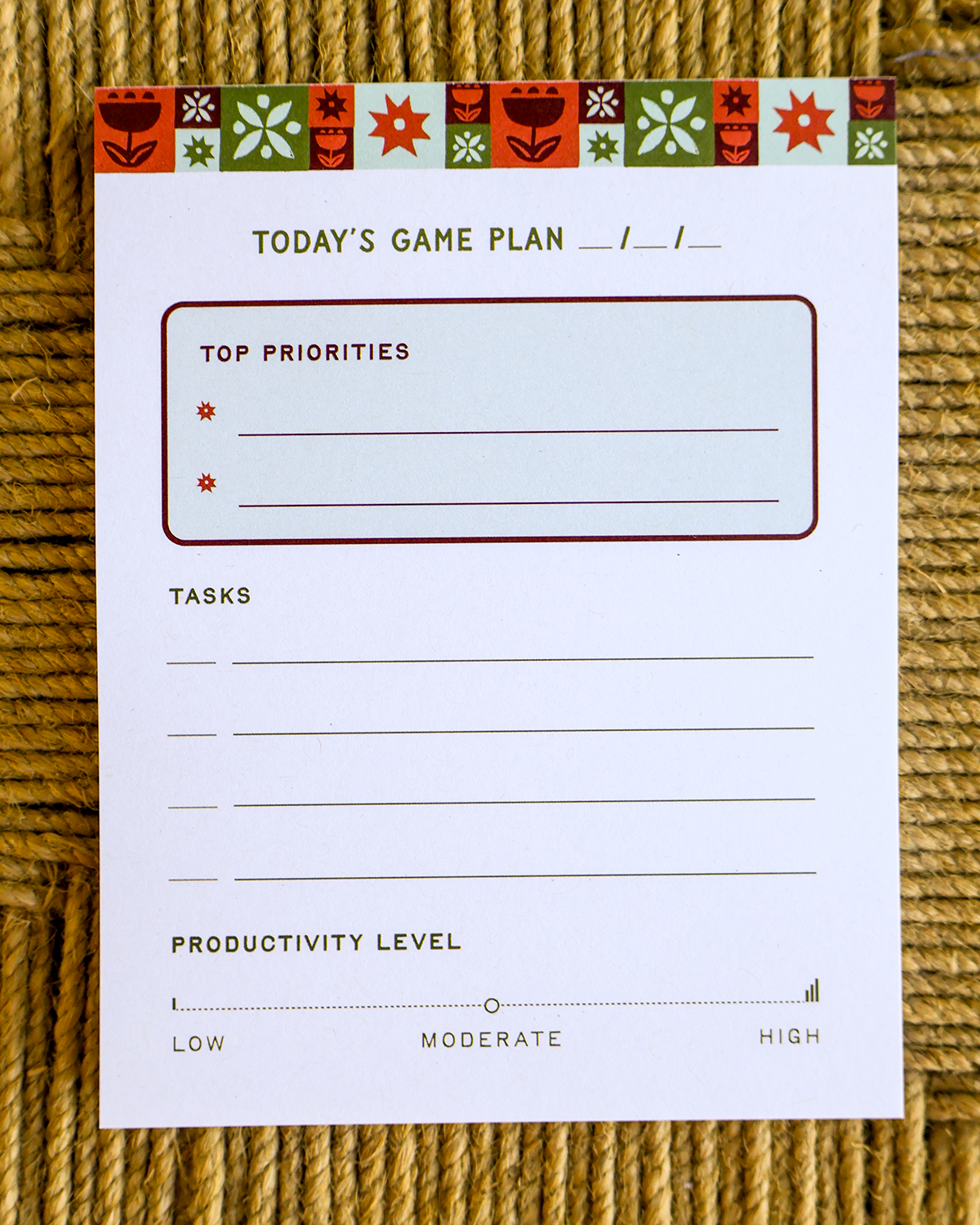 Today's Game Plan Notepad