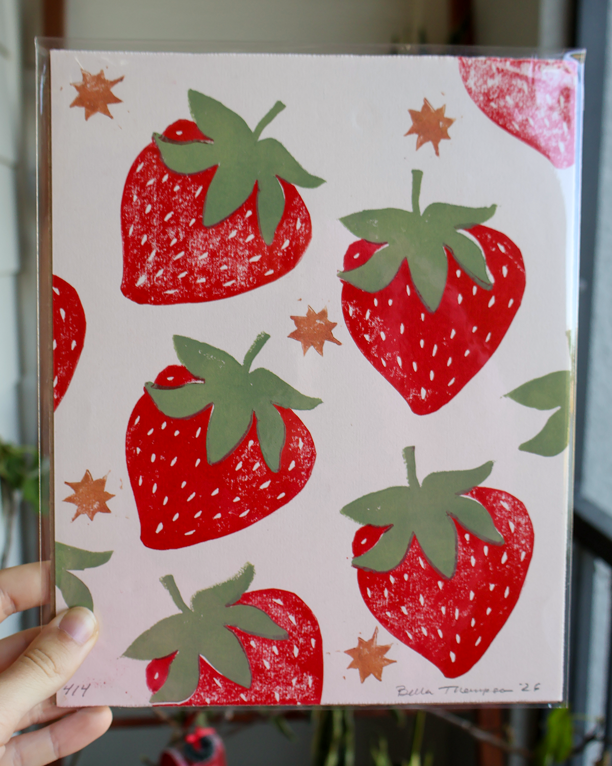Strawberry Linocut Print