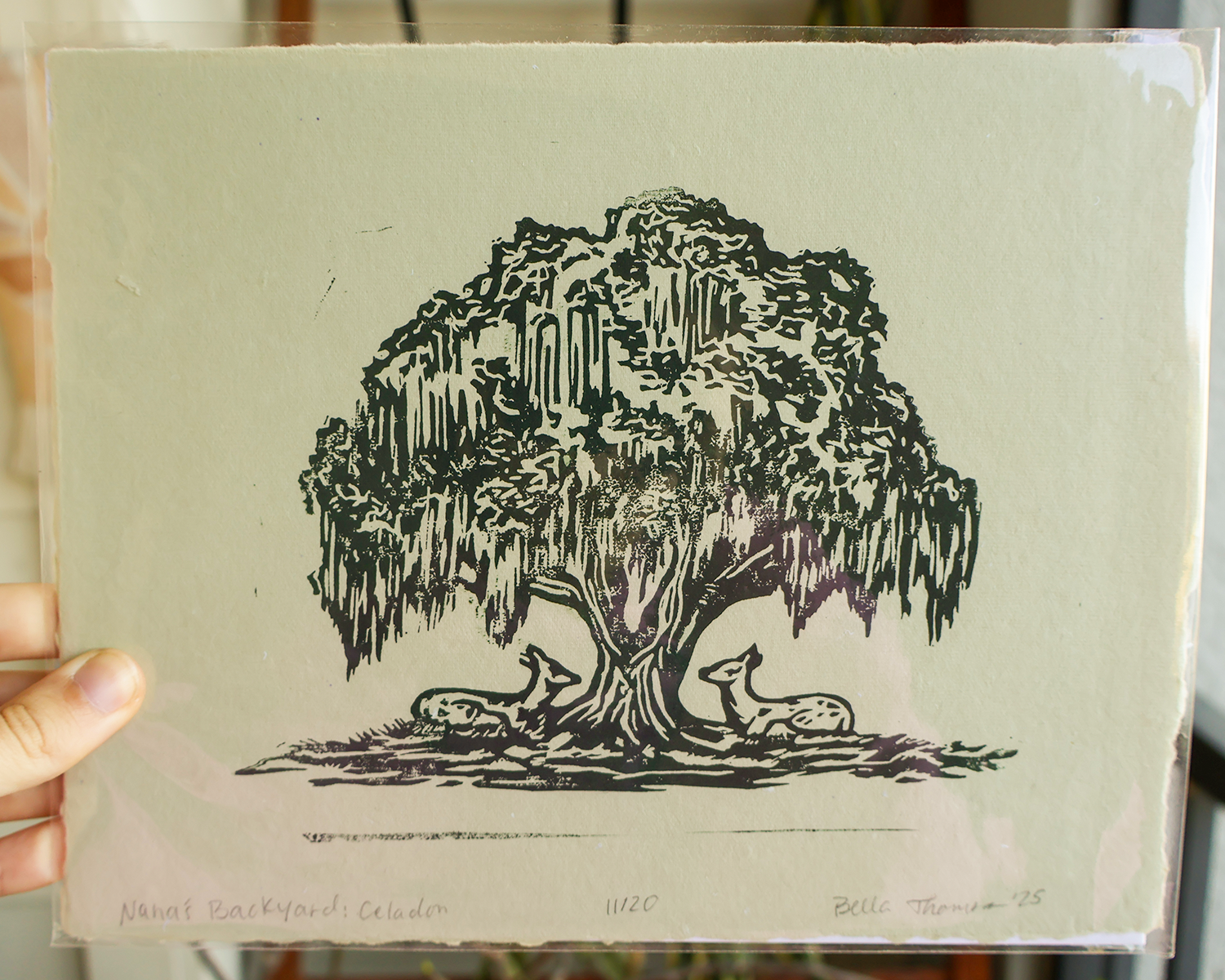 Mossy Oak Tree Linocut Print
