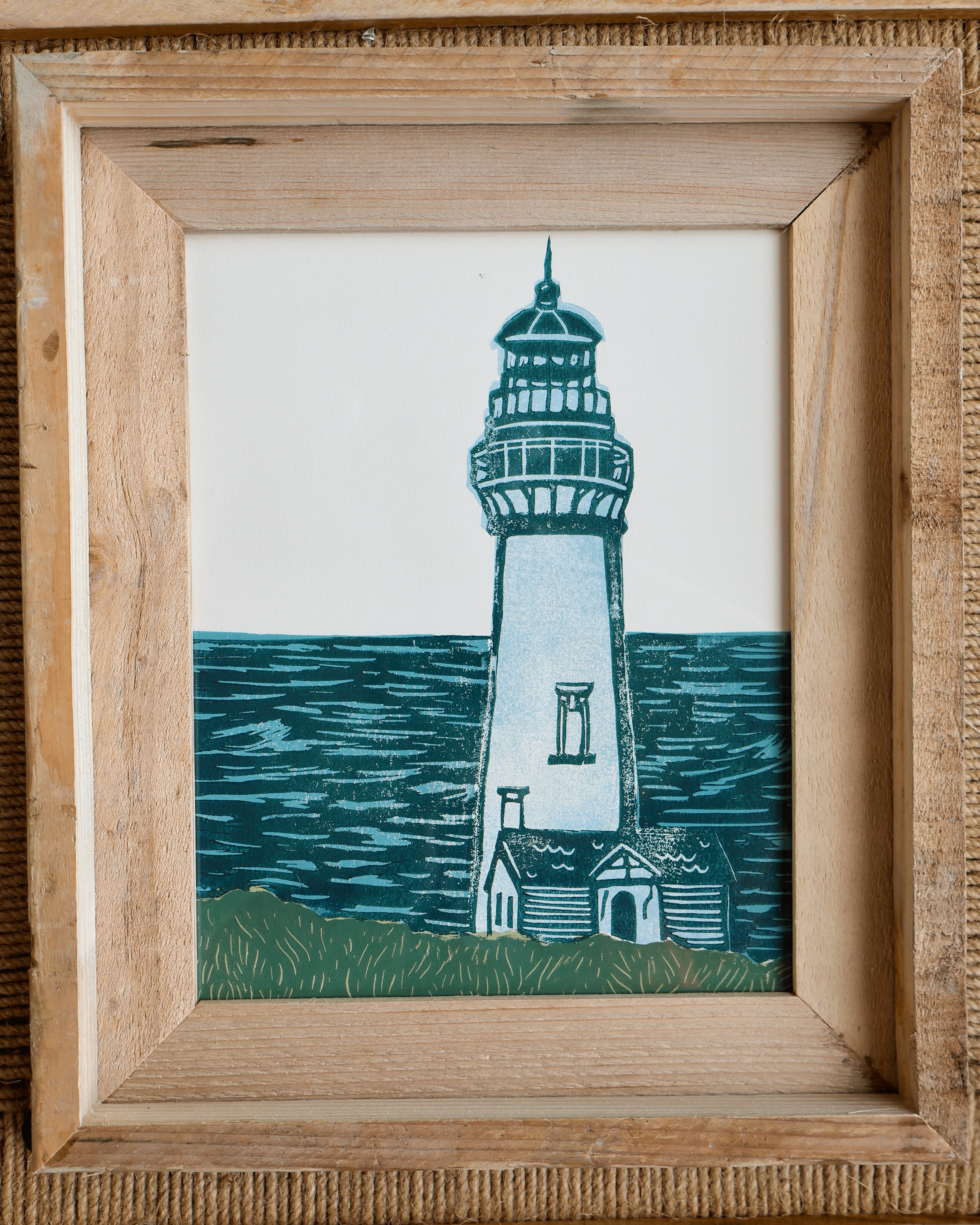 Framed Lighthouse Linocut Print