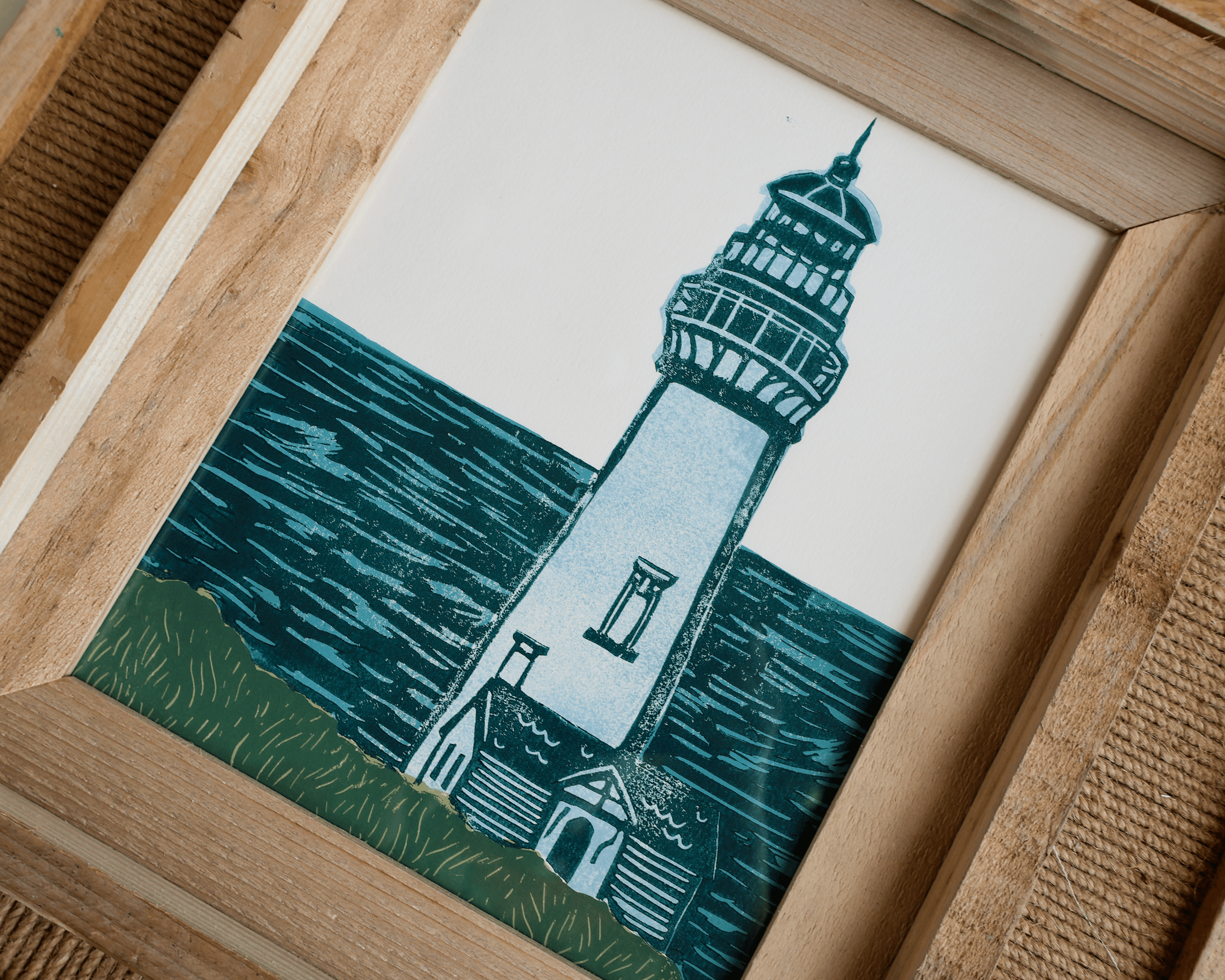 Framed Lighthouse Linocut Print