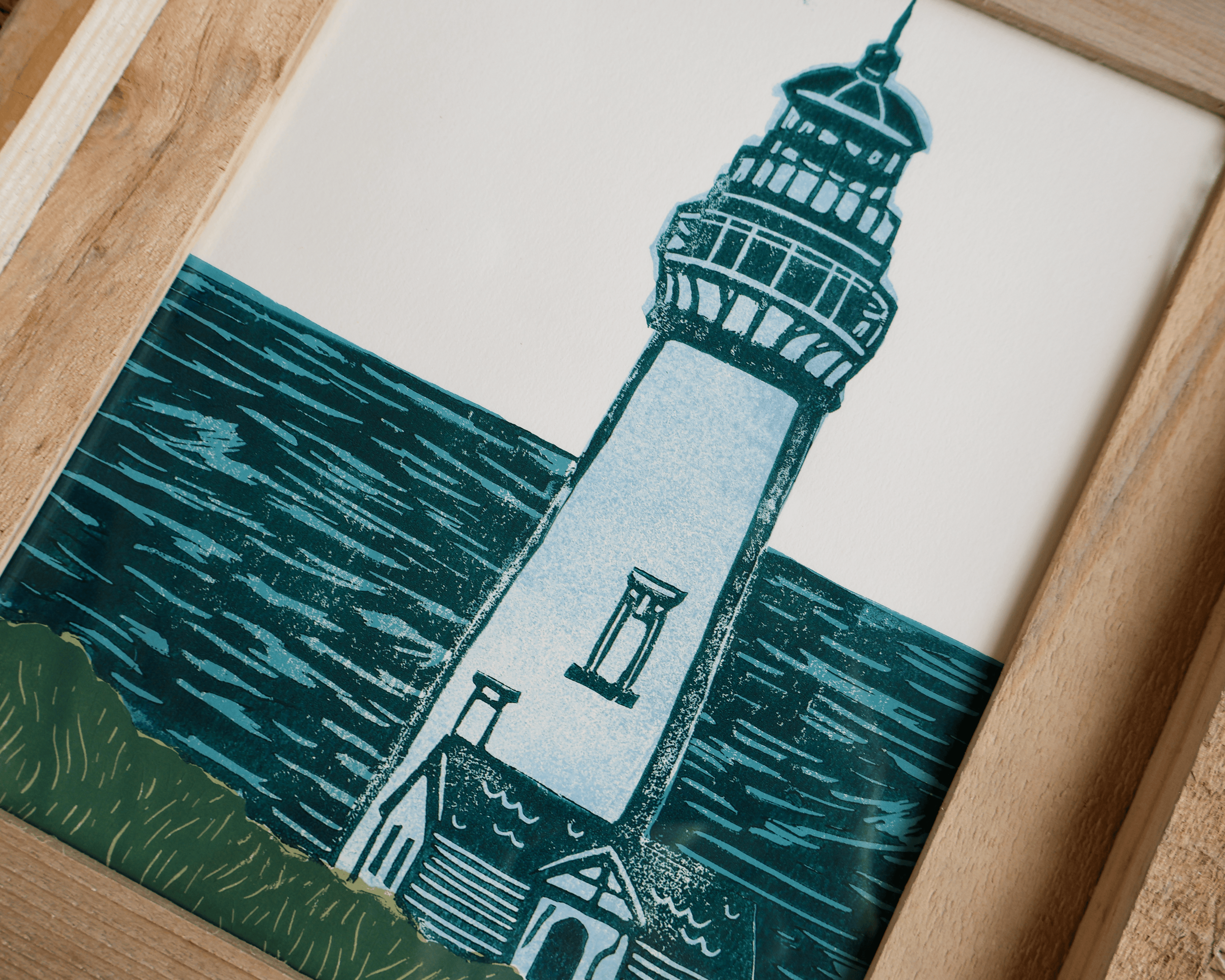 Framed Lighthouse Linocut Print