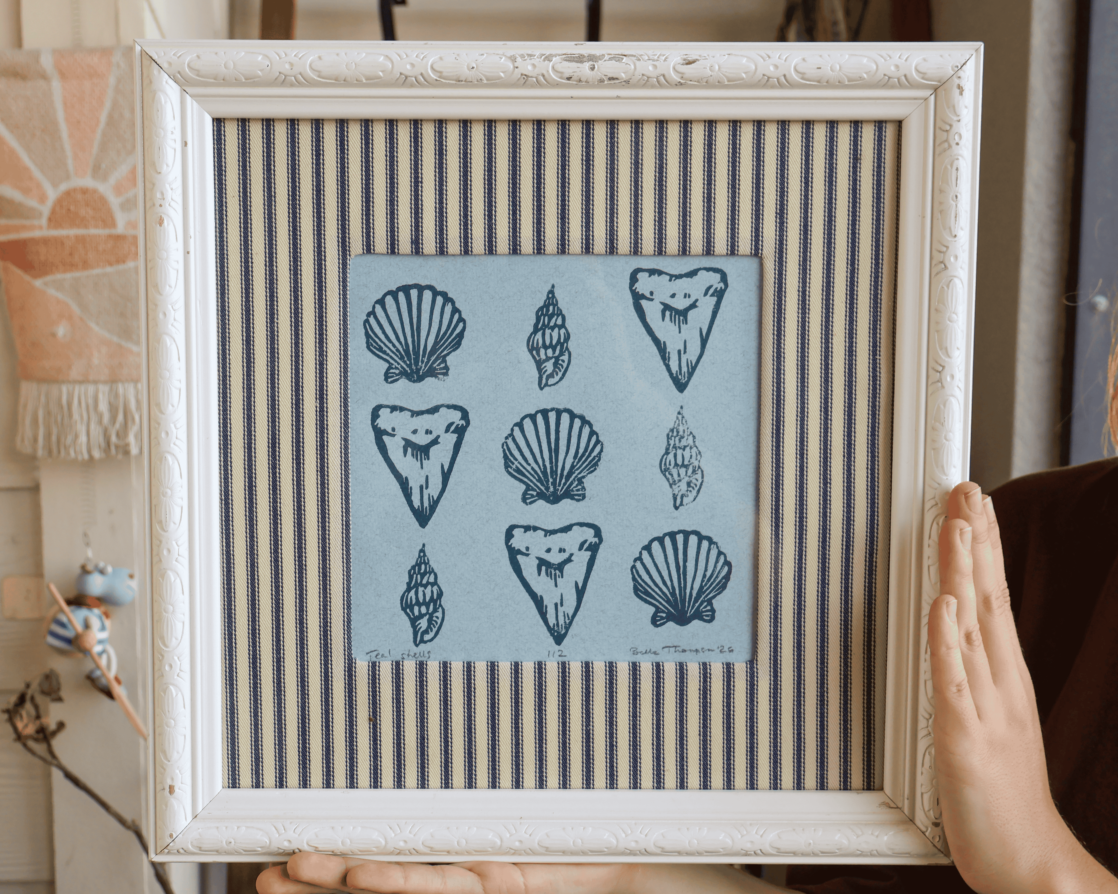 Framed Shells Linocut Print