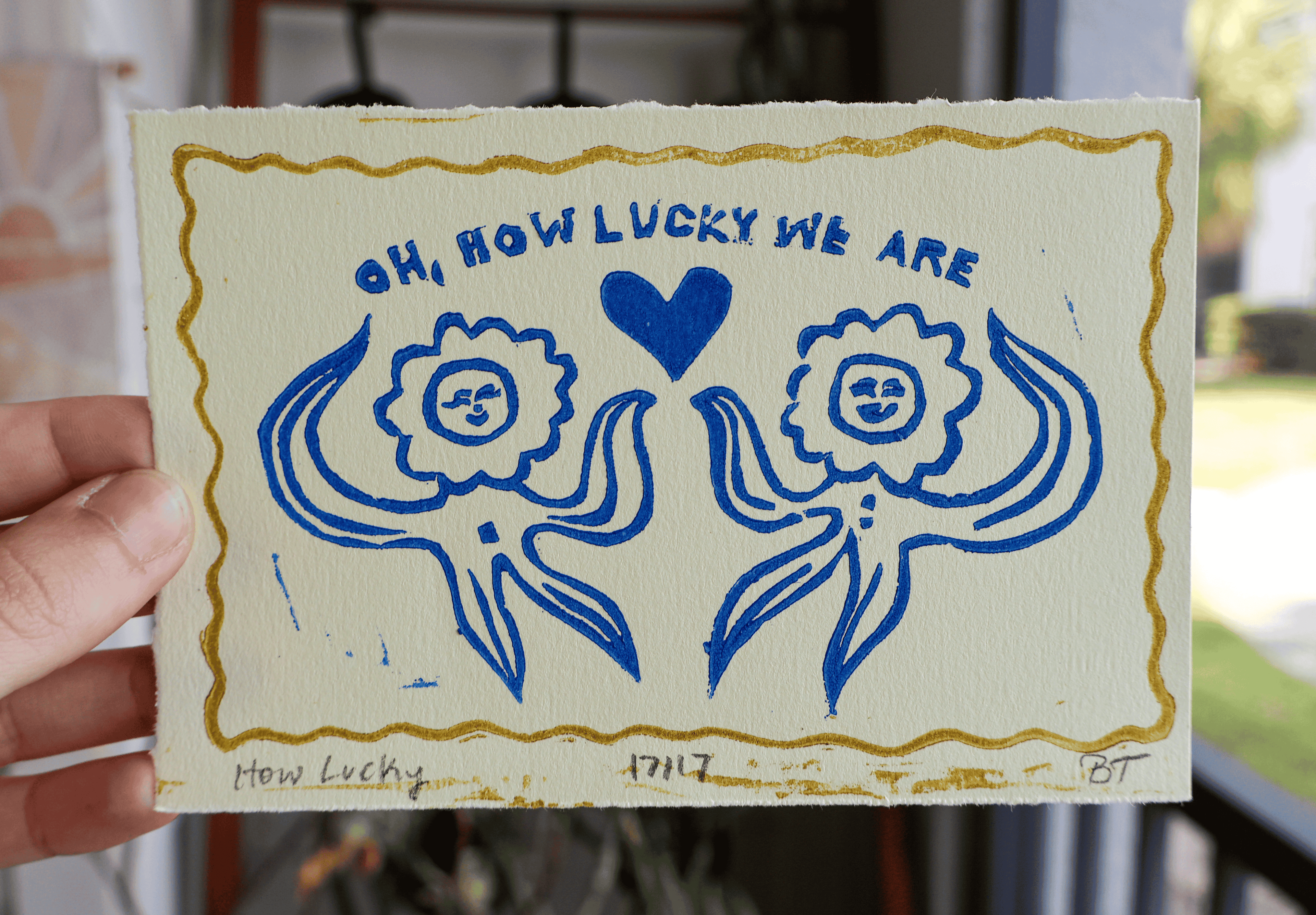 How Lucky Linocut Print