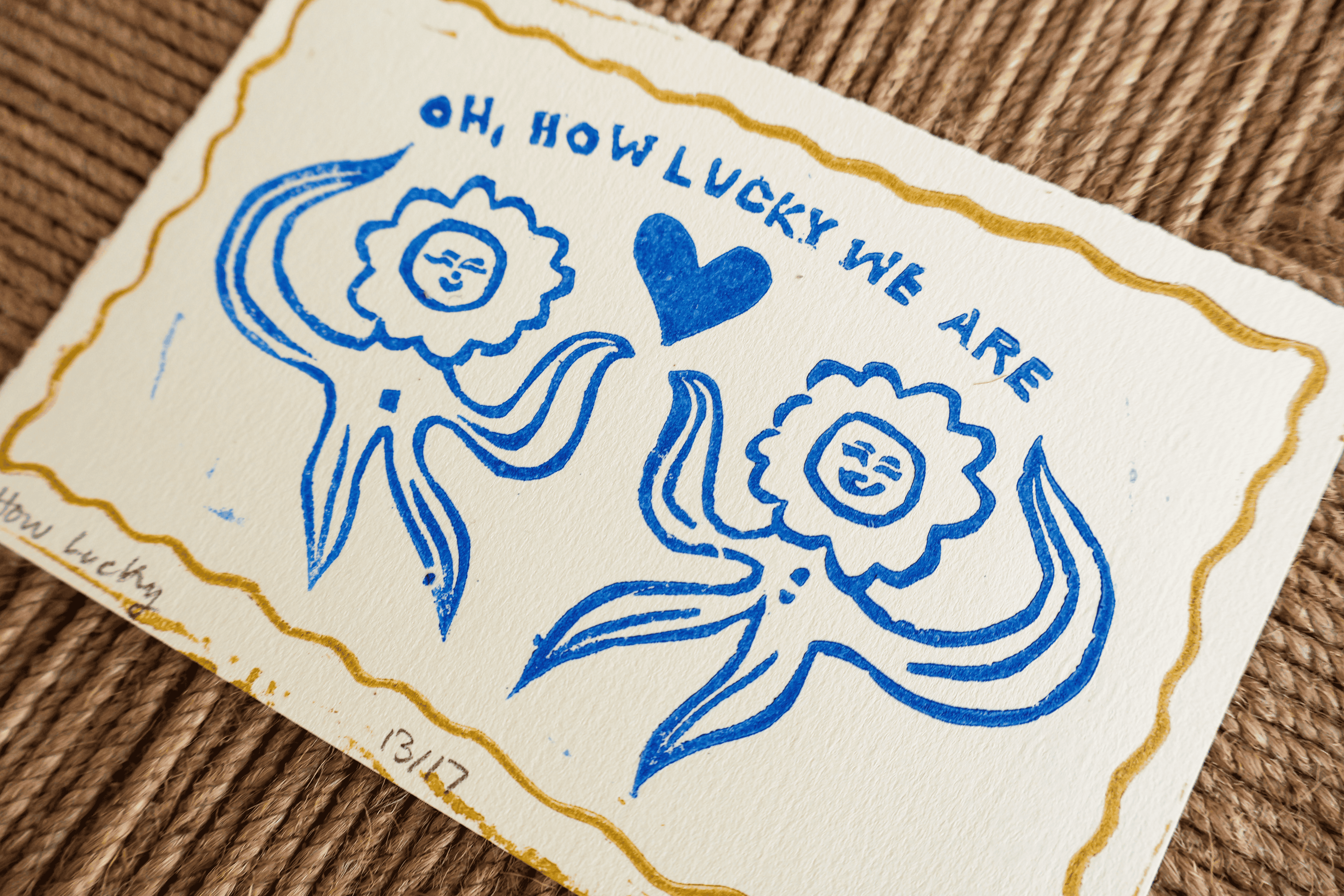 How Lucky Linocut Print