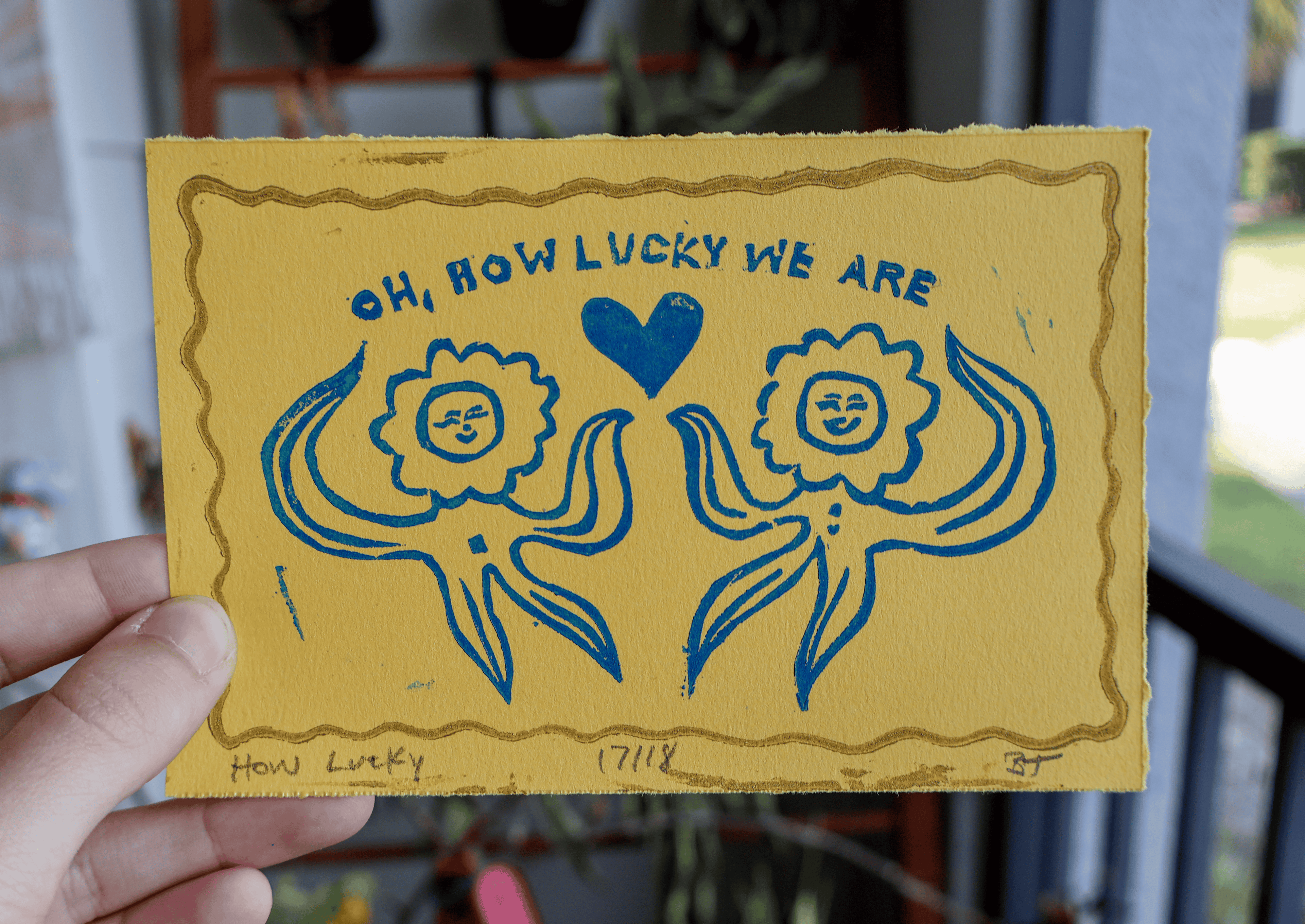 How Lucky Linocut Print