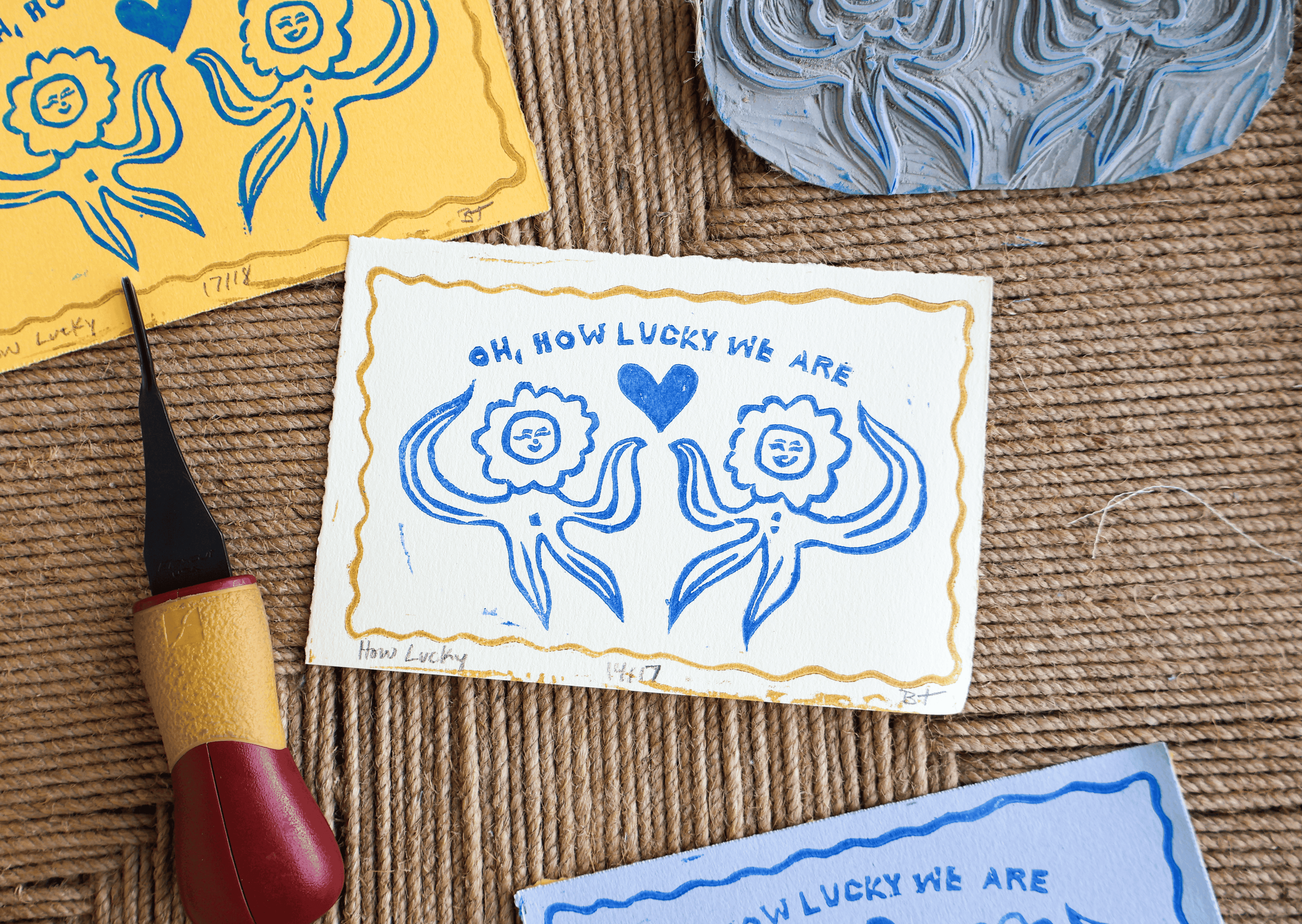 How Lucky Linocut Print