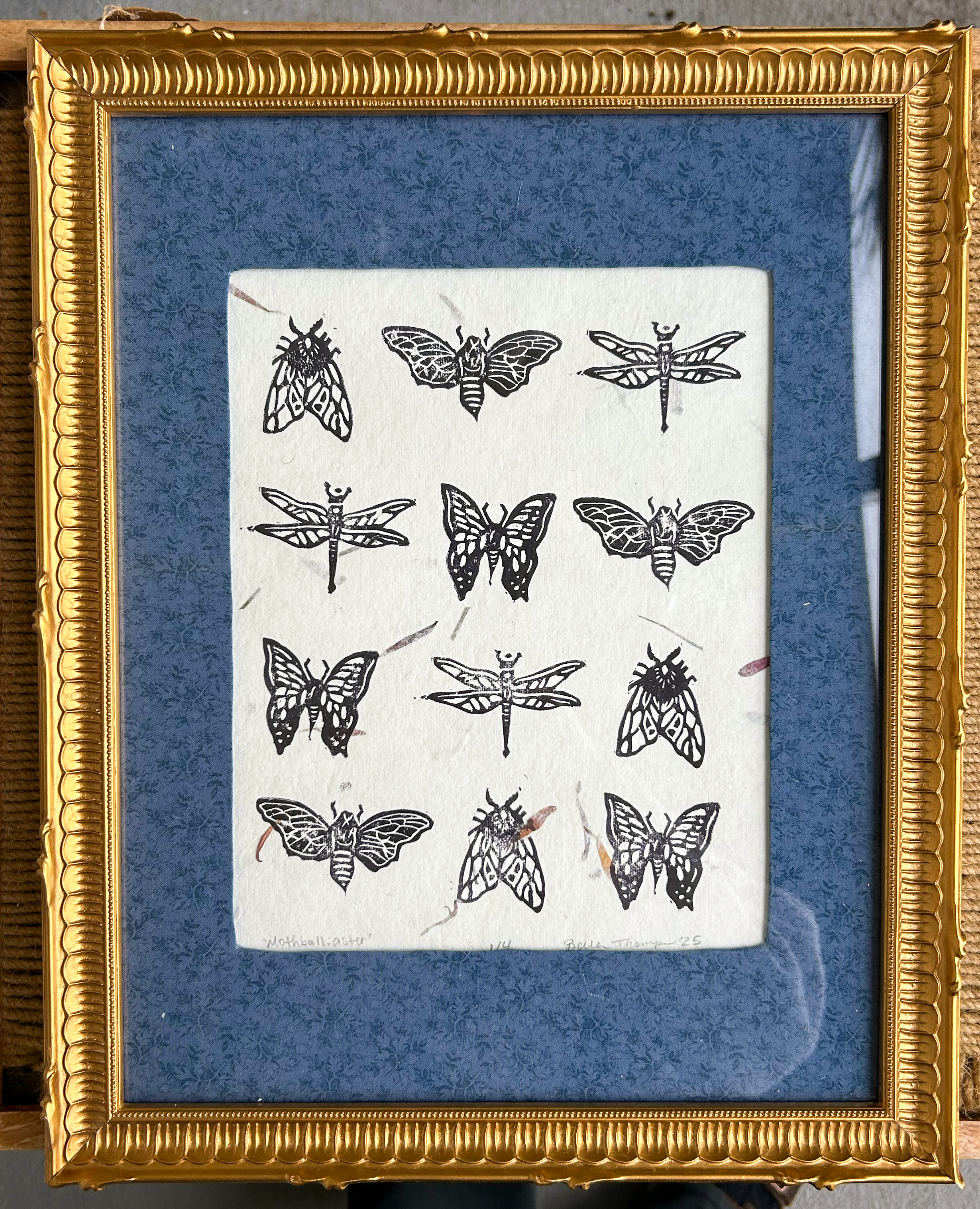 Framed Mothball Linocut Print