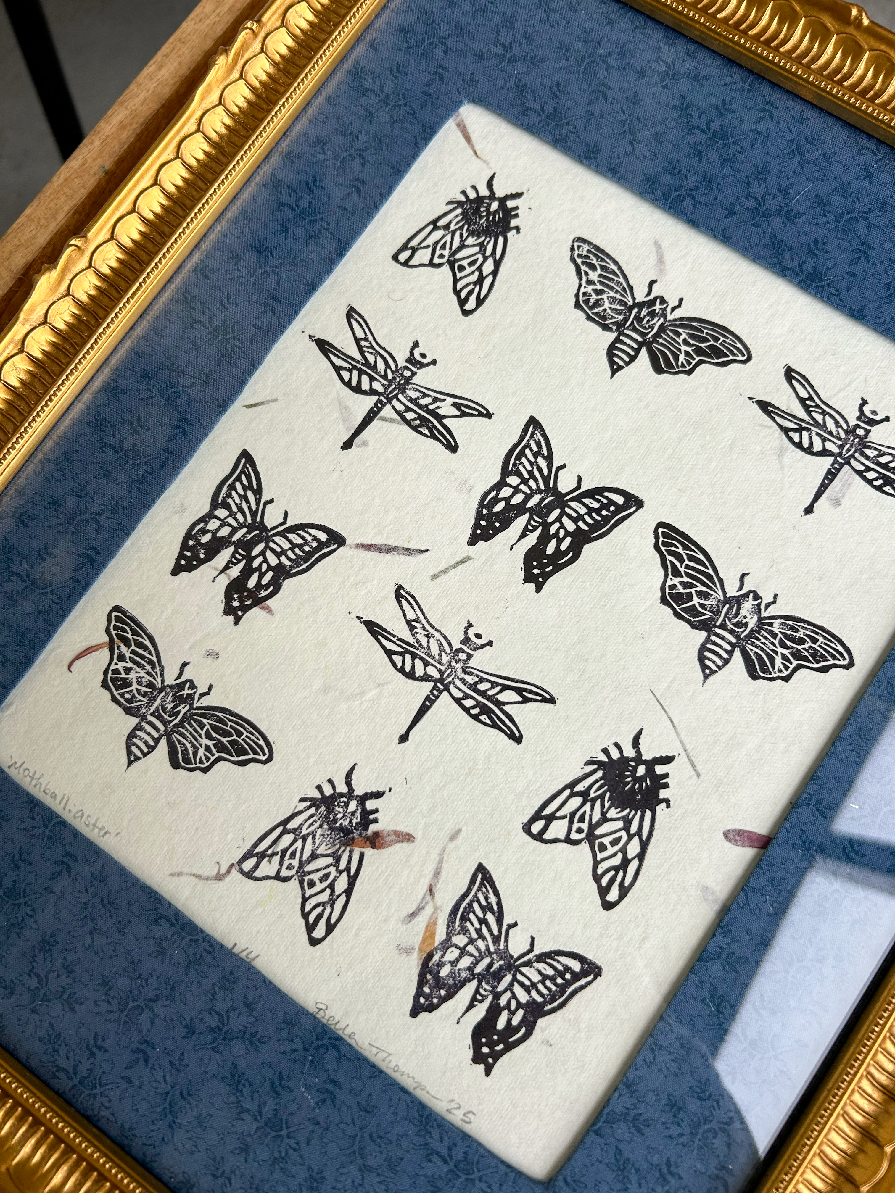 Framed Mothball Linocut Print