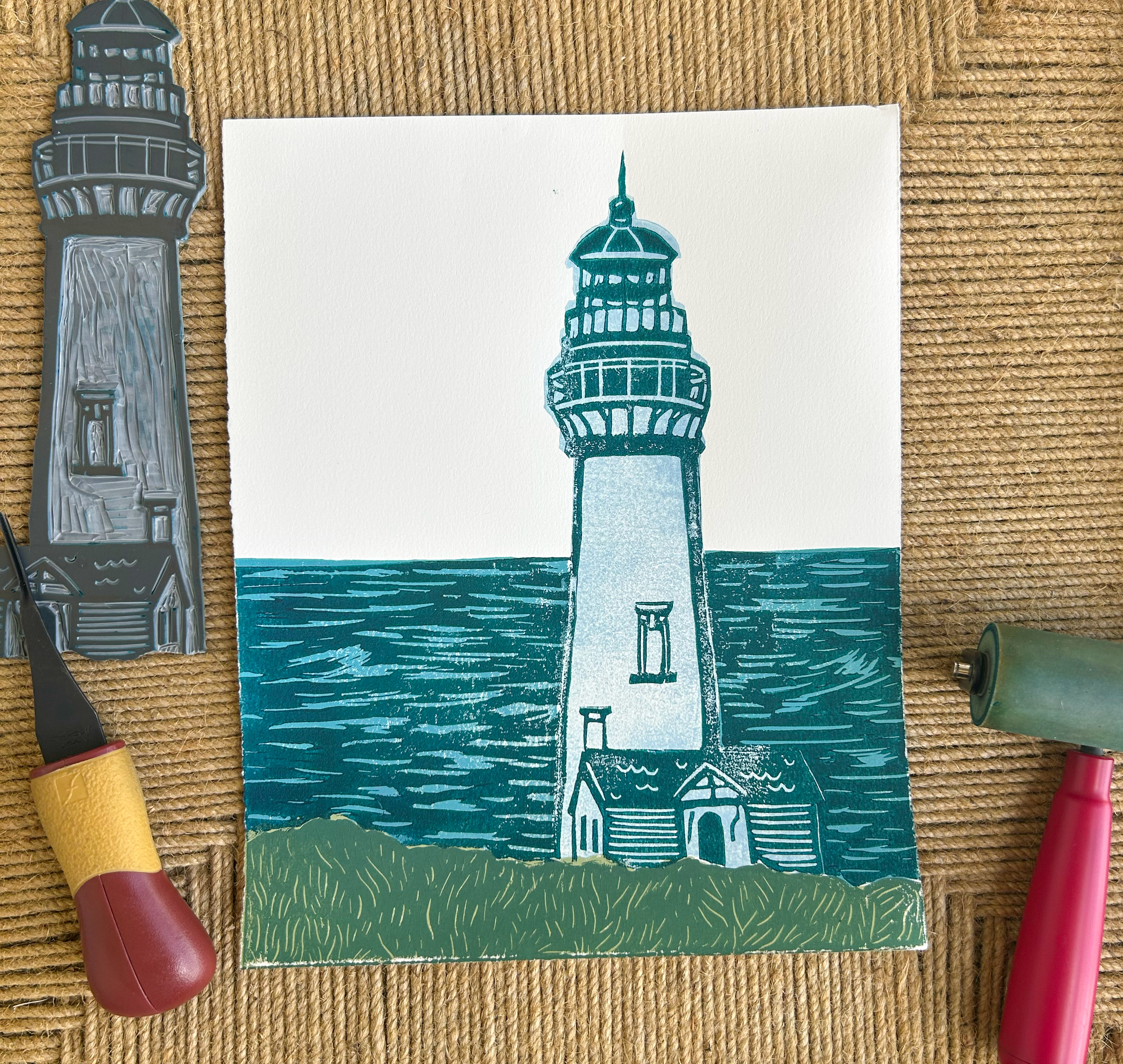 Lighthouse Linocut Print