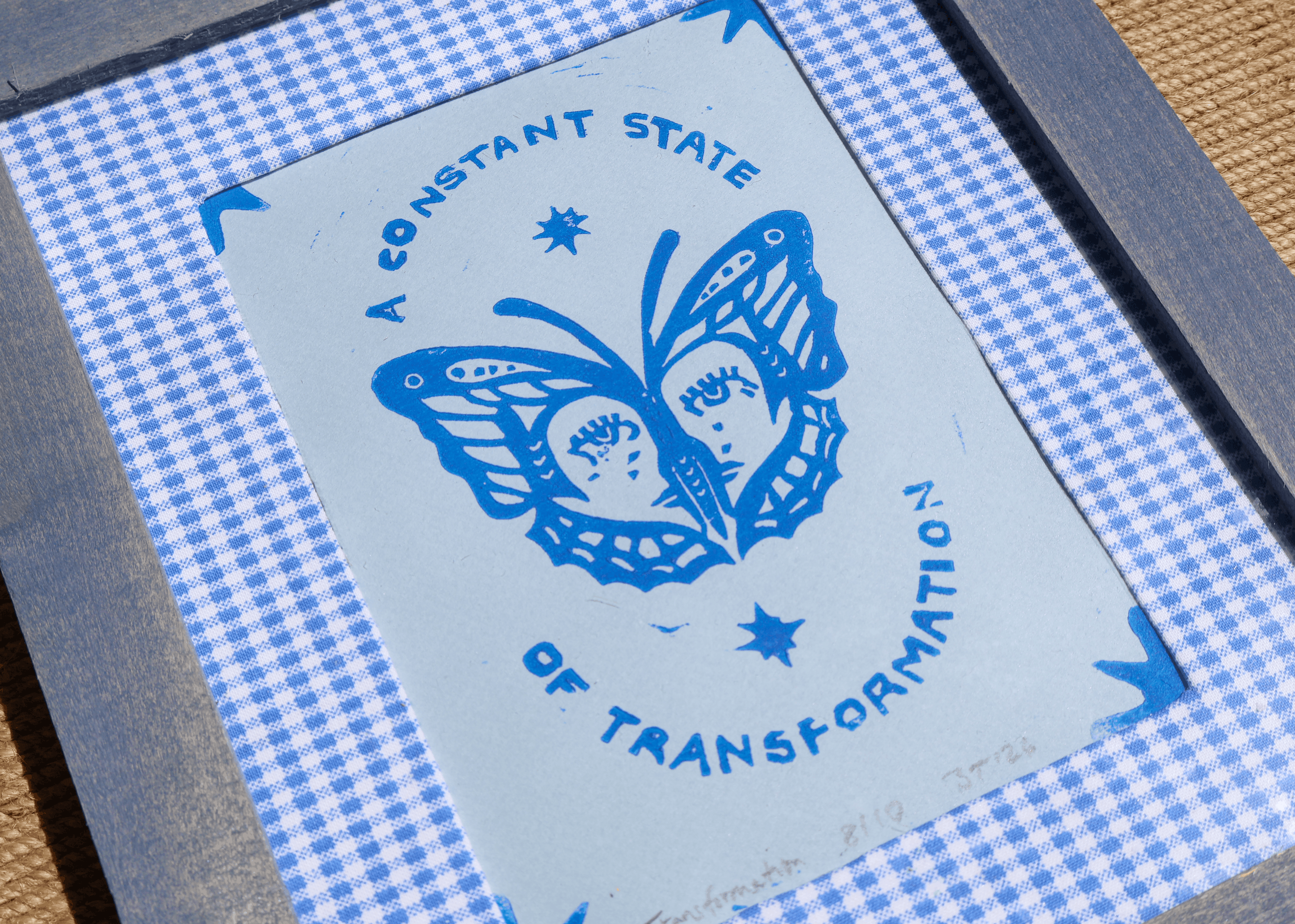 Framed Butterfly Linocut Print