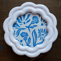 Framed Blue Floral Linocut Print