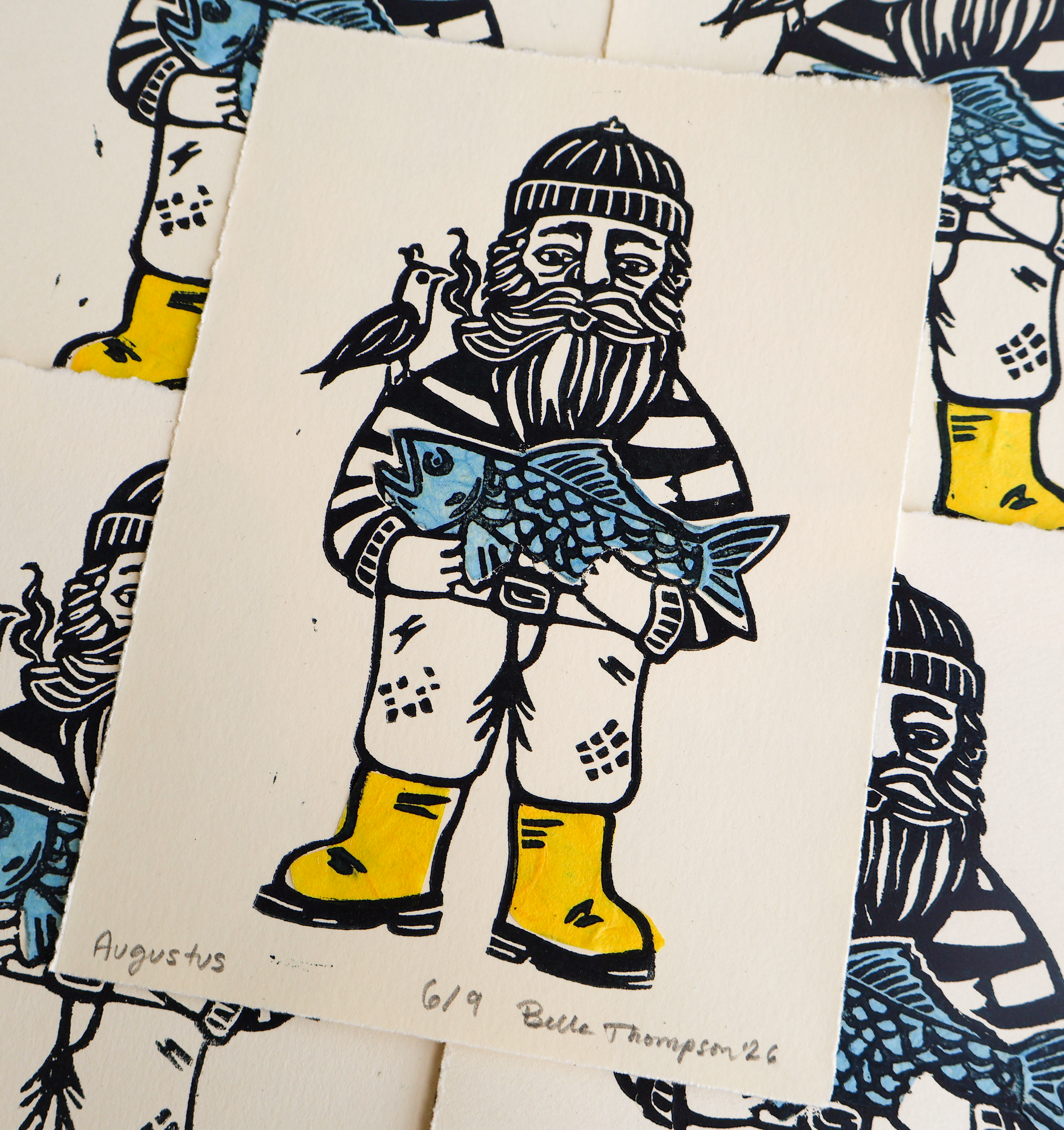 Fisherman Linocut Print