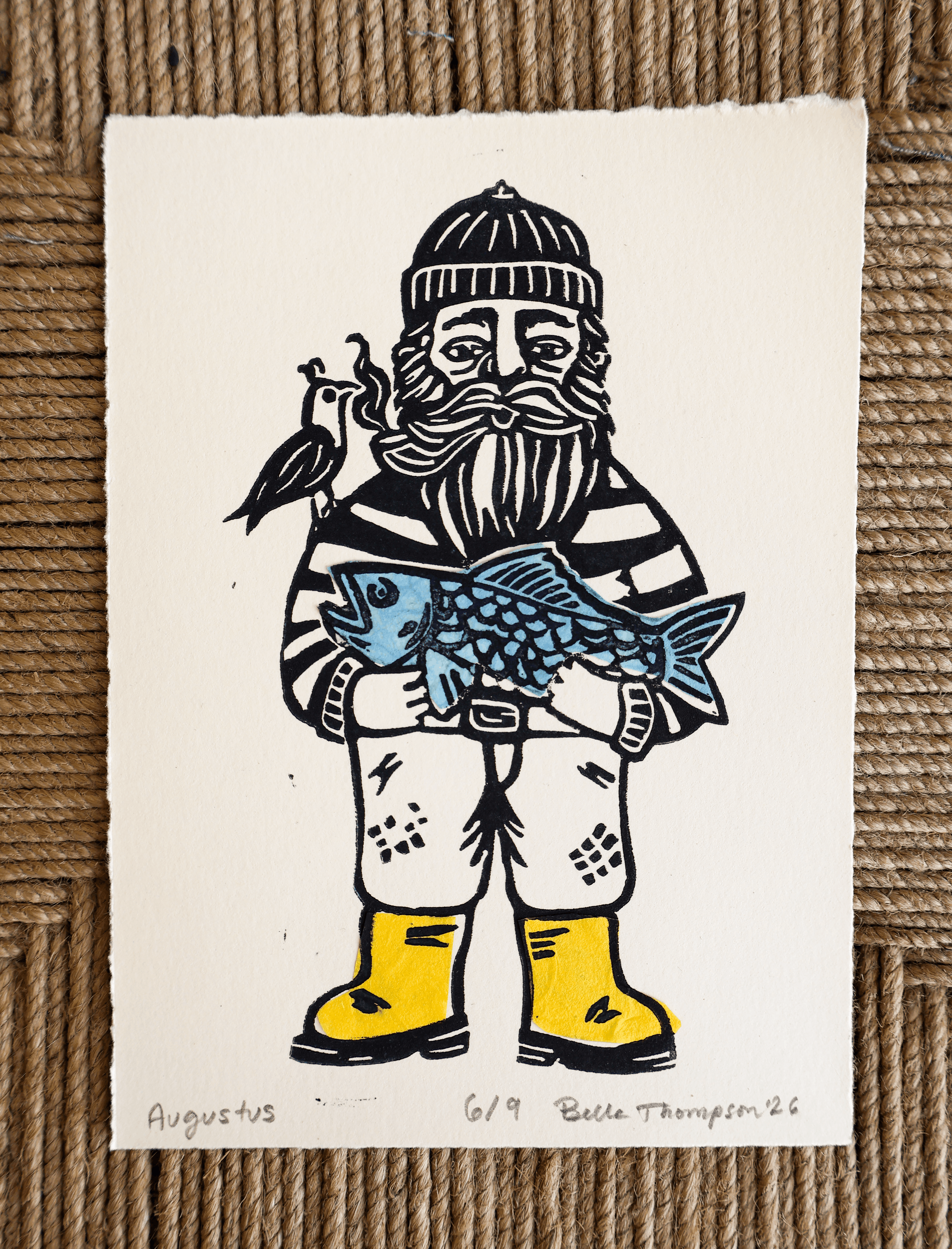 Fisherman Linocut Print