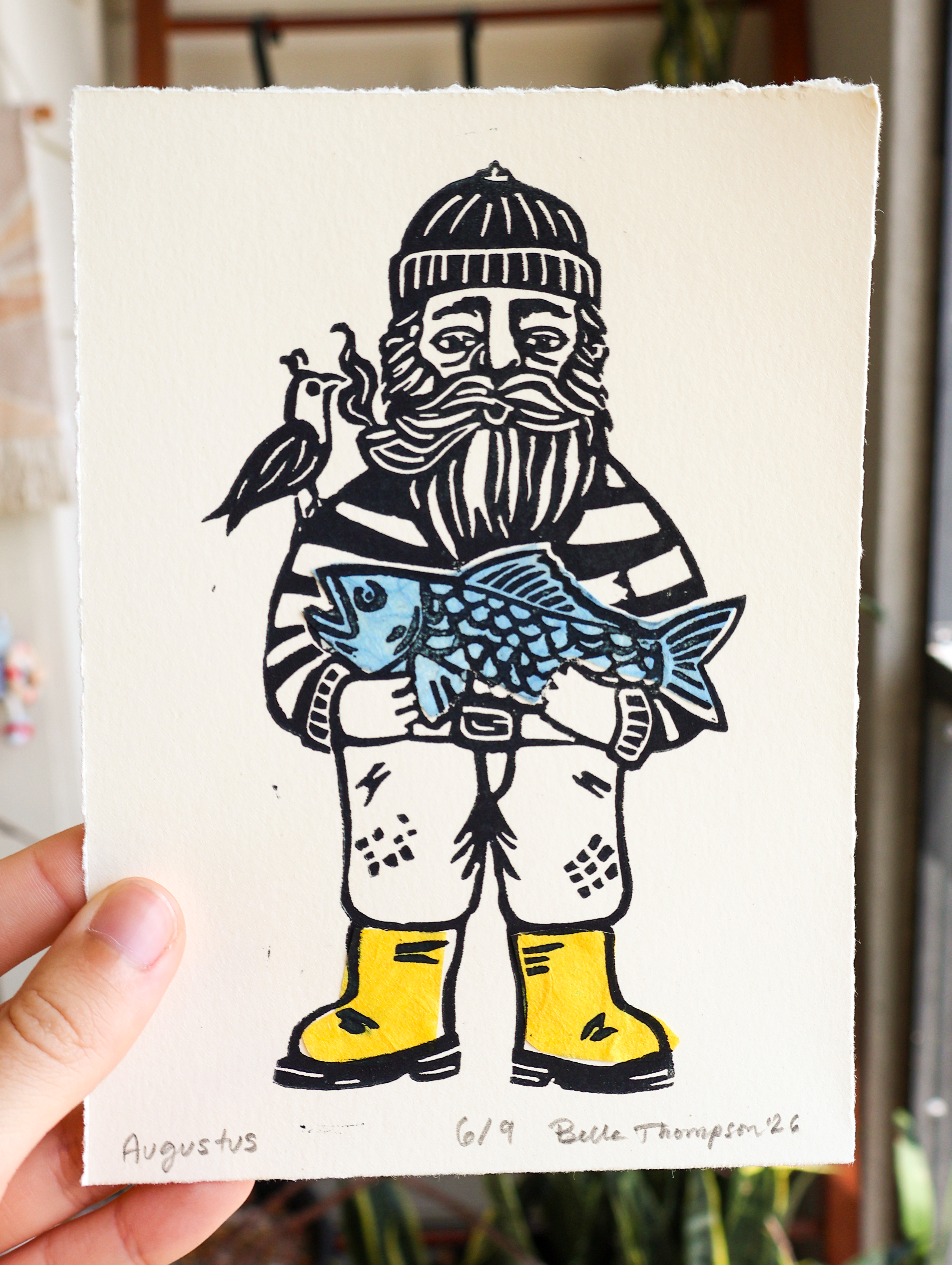 Fisherman Linocut Print