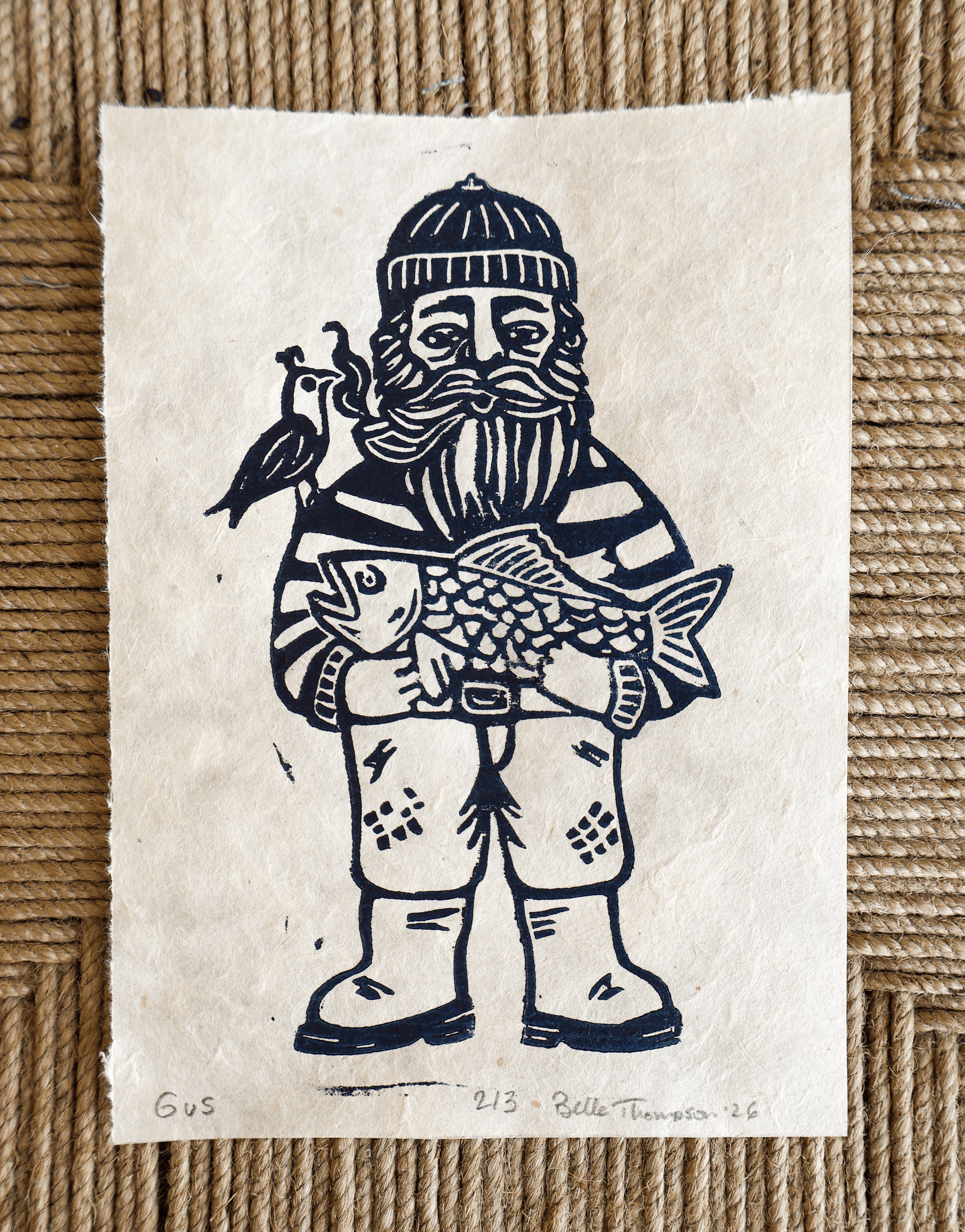 Fisherman Linocut Print