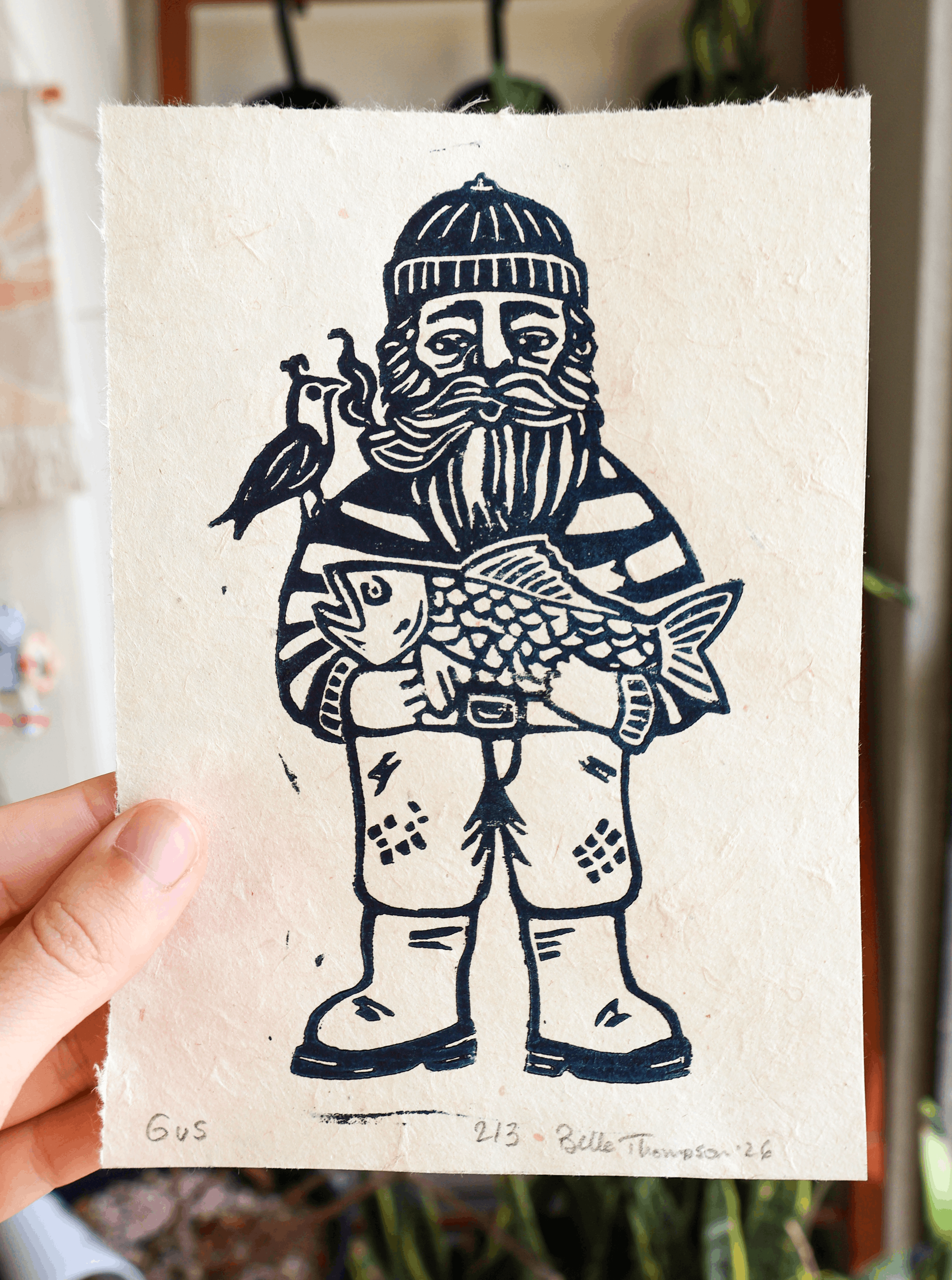 Fisherman Linocut Print