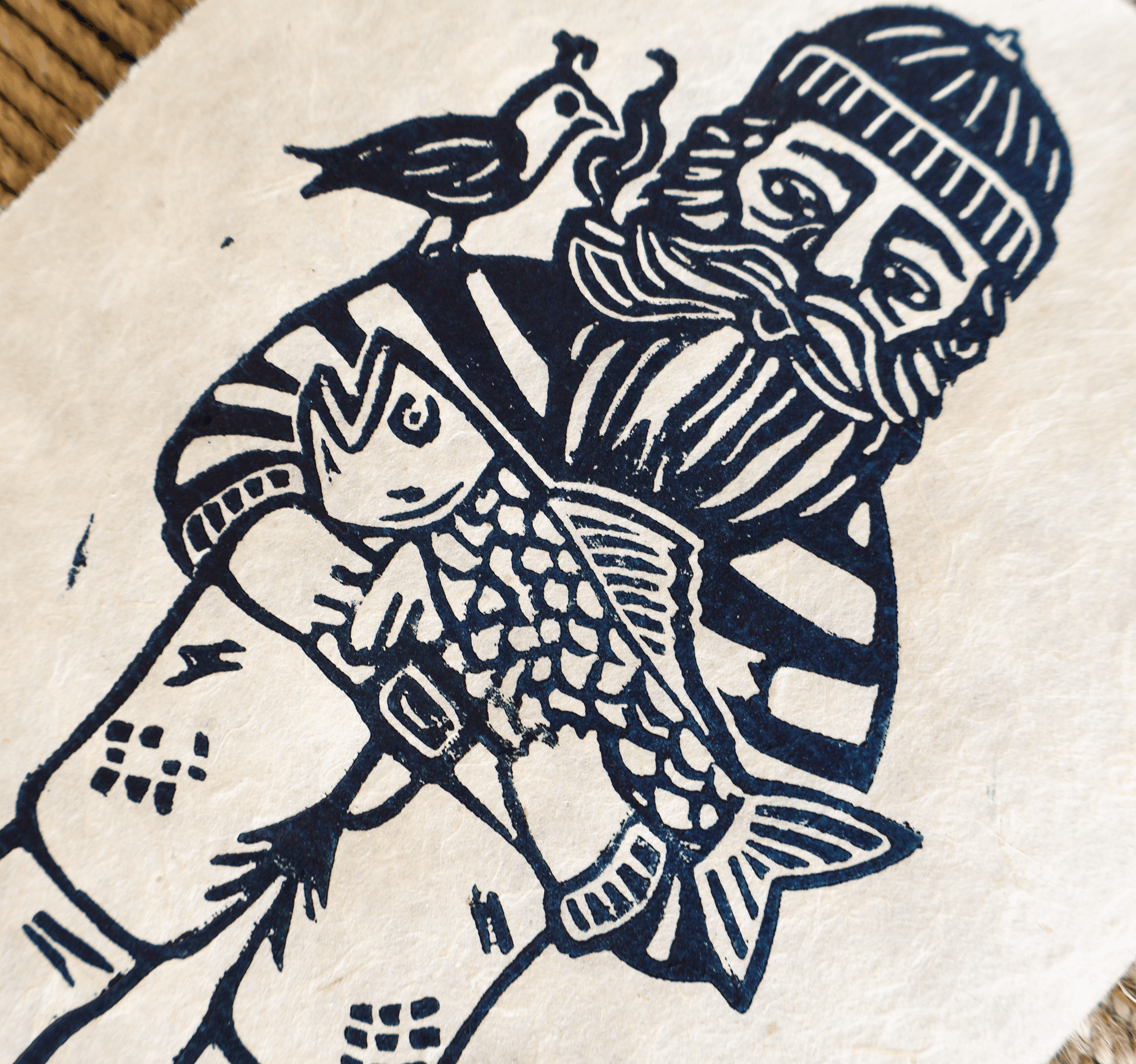 Fisherman Linocut Print