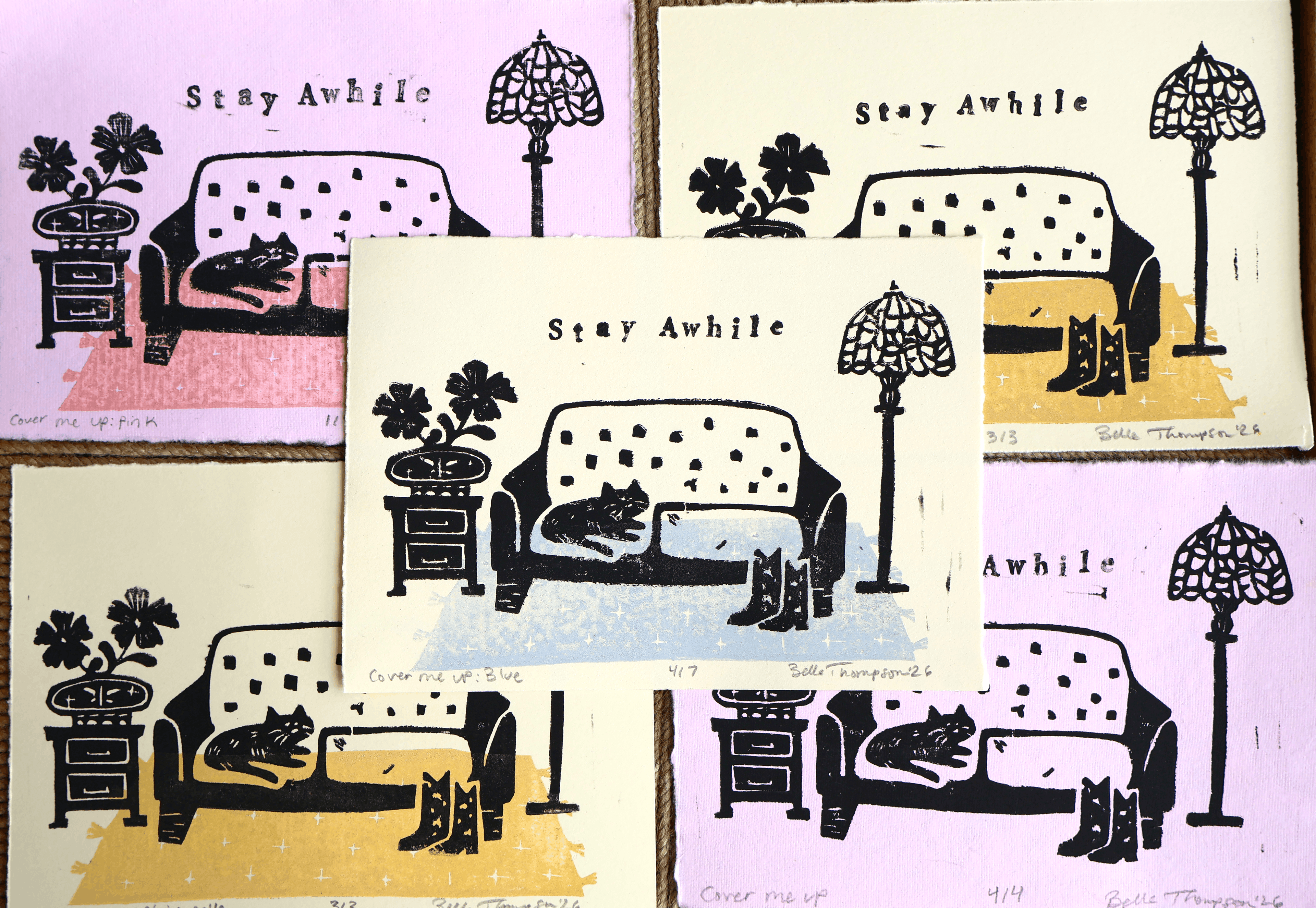 Stay Awhile Linocut Print