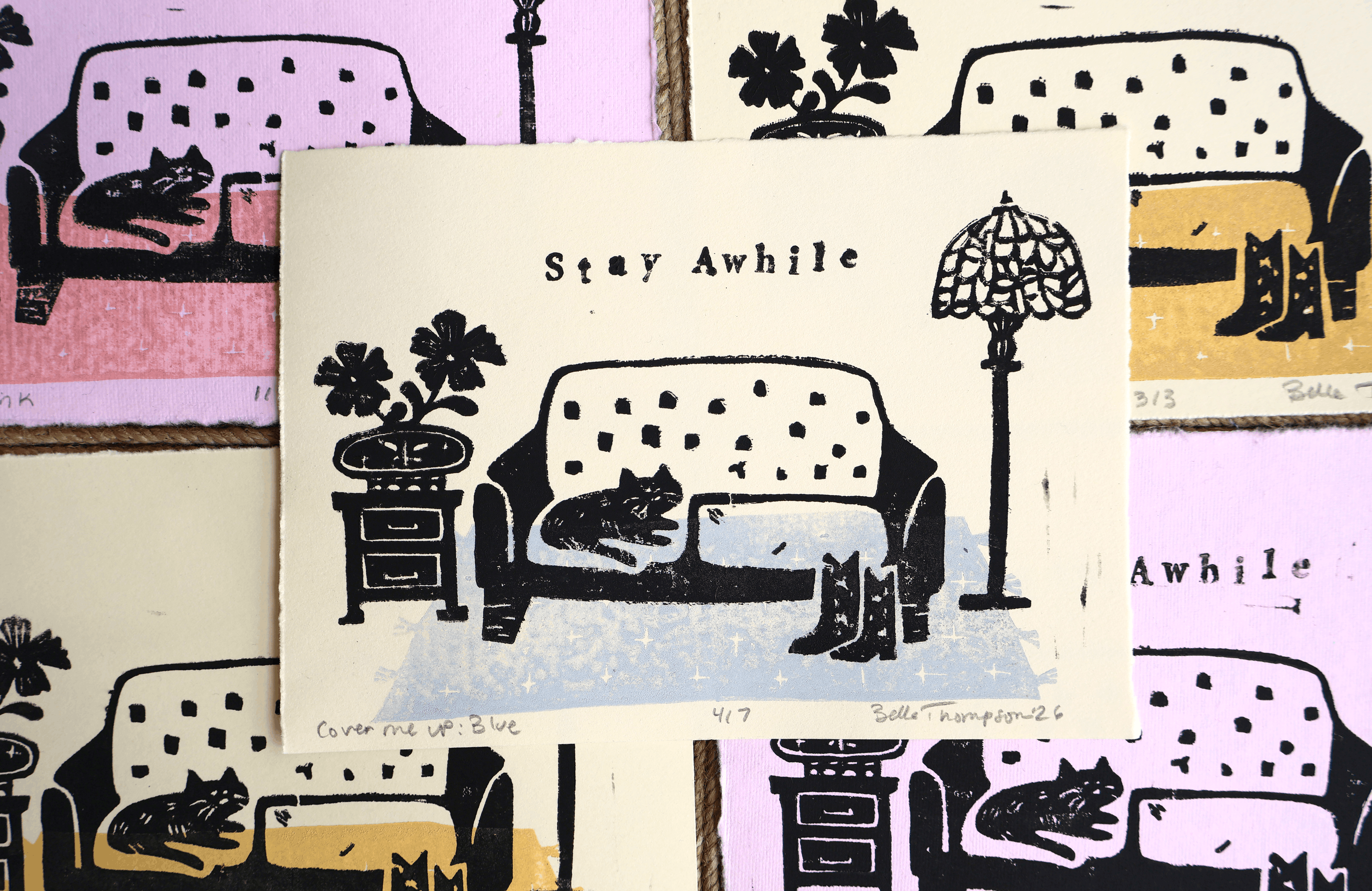 Stay Awhile Linocut Print