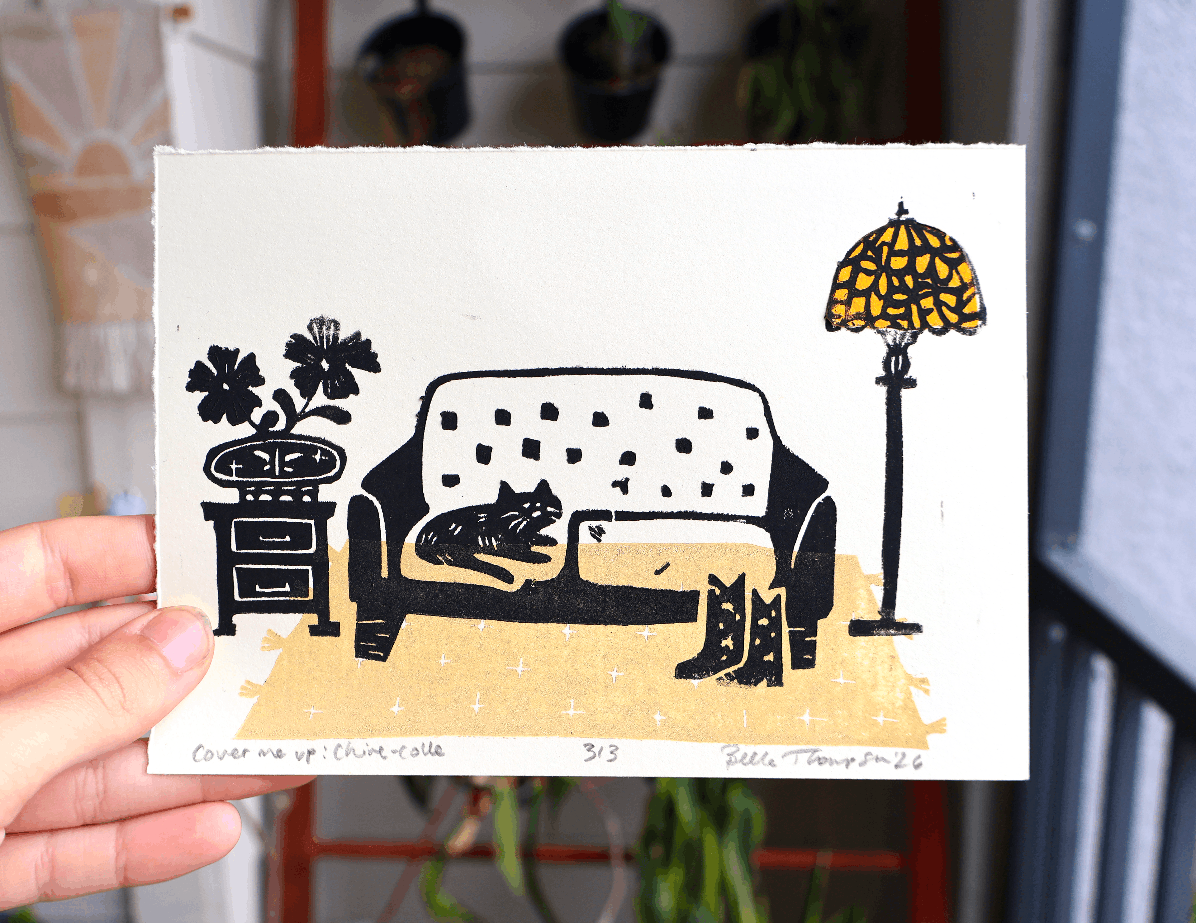 Stay Awhile Linocut Print