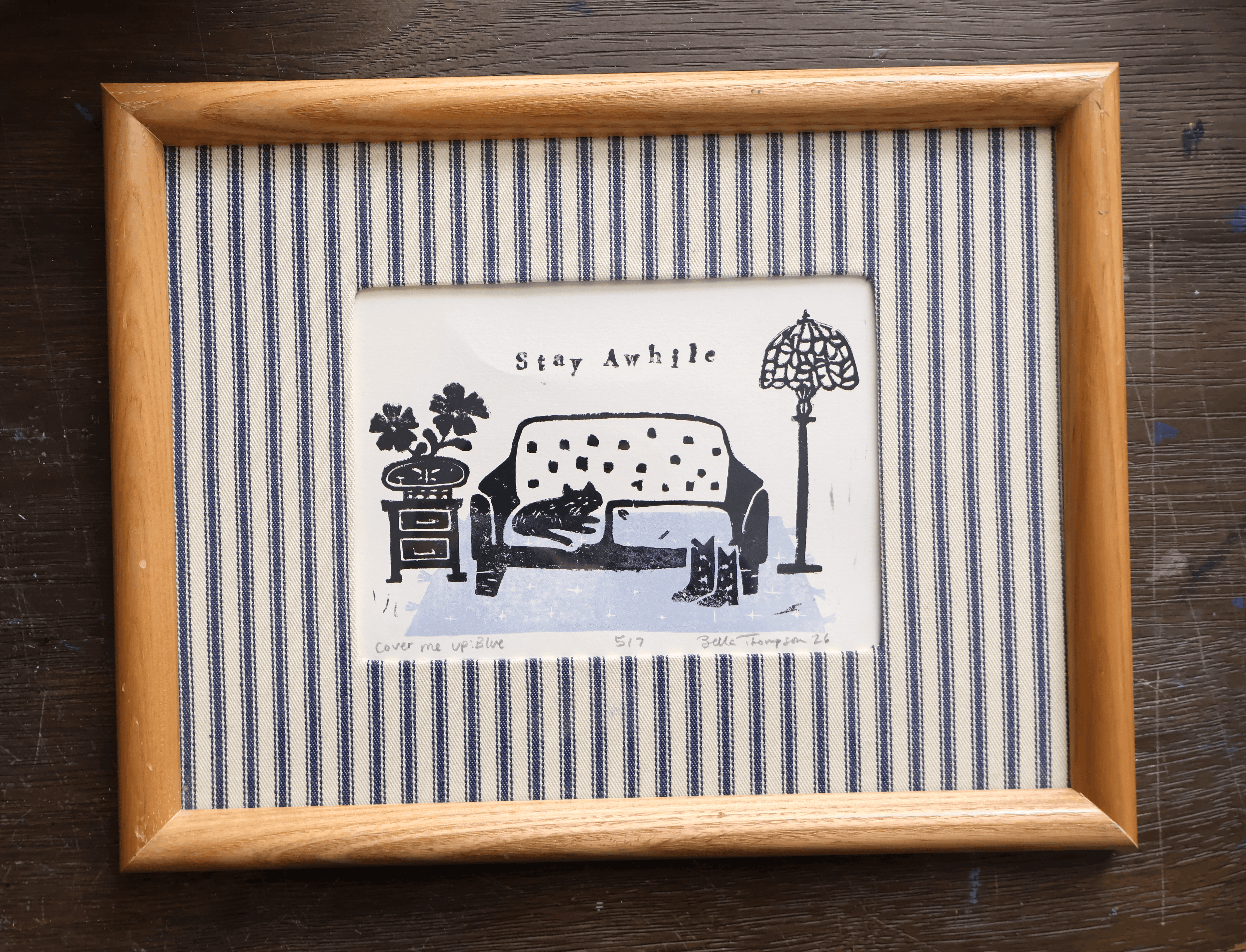 Framed Stay Awhile Linocut Print