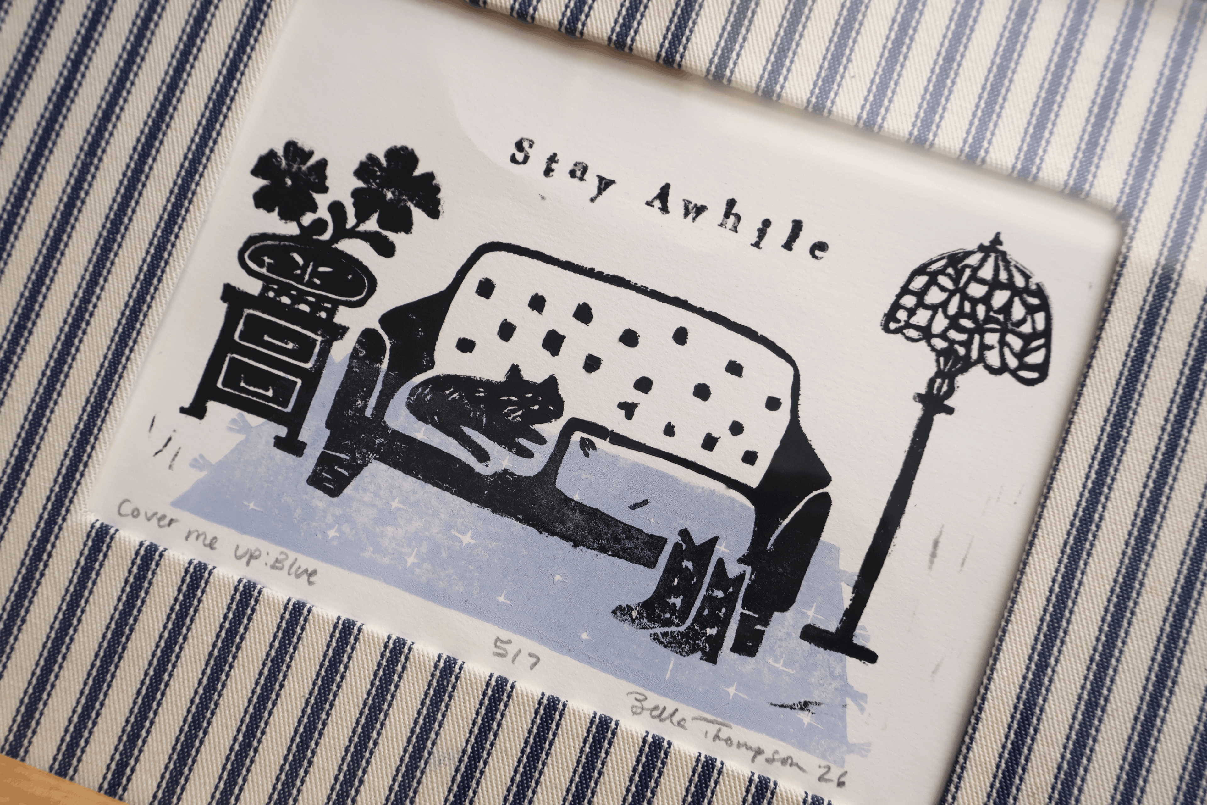 Framed Stay Awhile Linocut Print