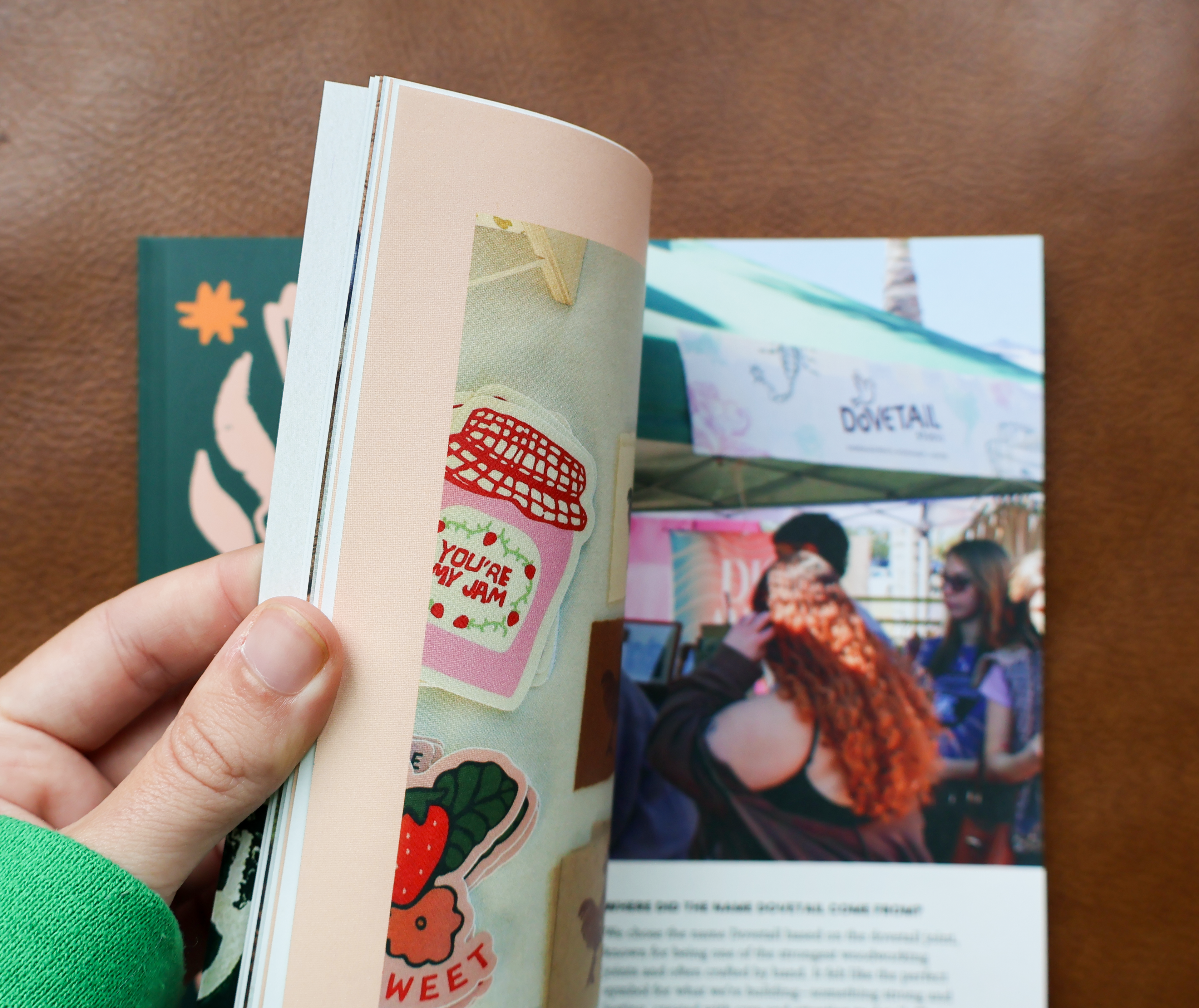 dovetail studio page of hands at work publication featuring local artists, handcrafted products, doo it yourself tutorials, and community markets