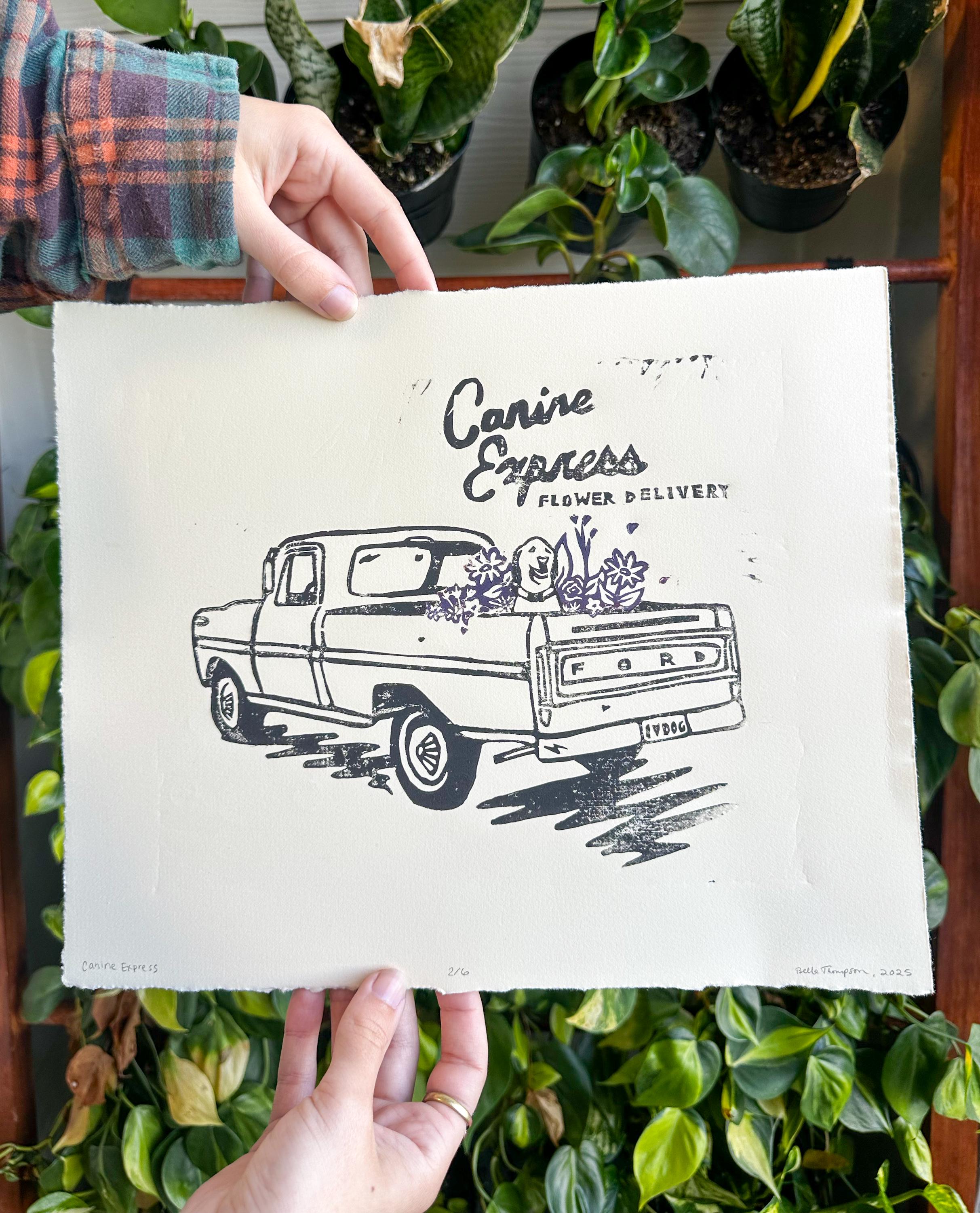 Canine Express Linocut Print