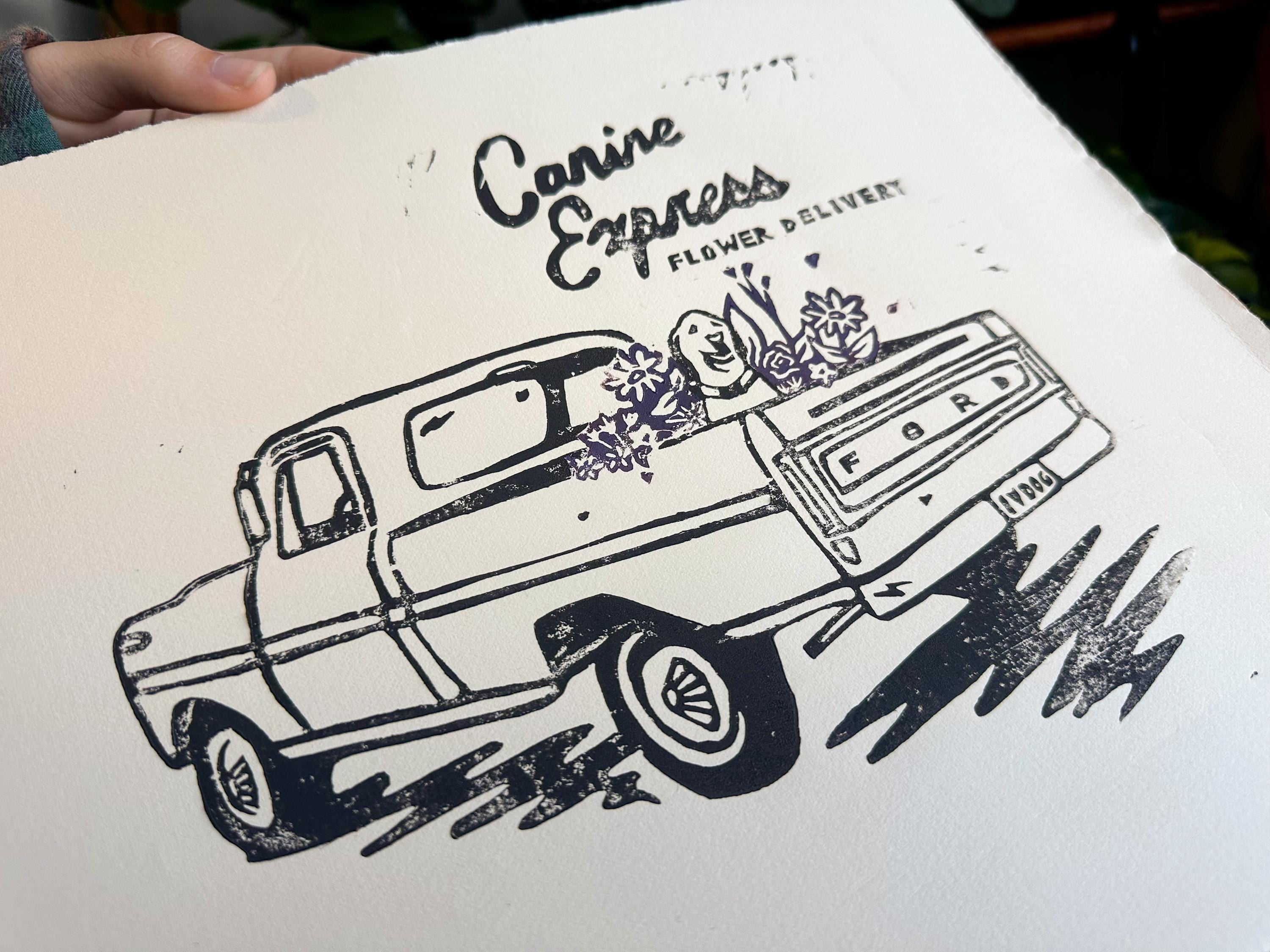Canine Express Linocut Print