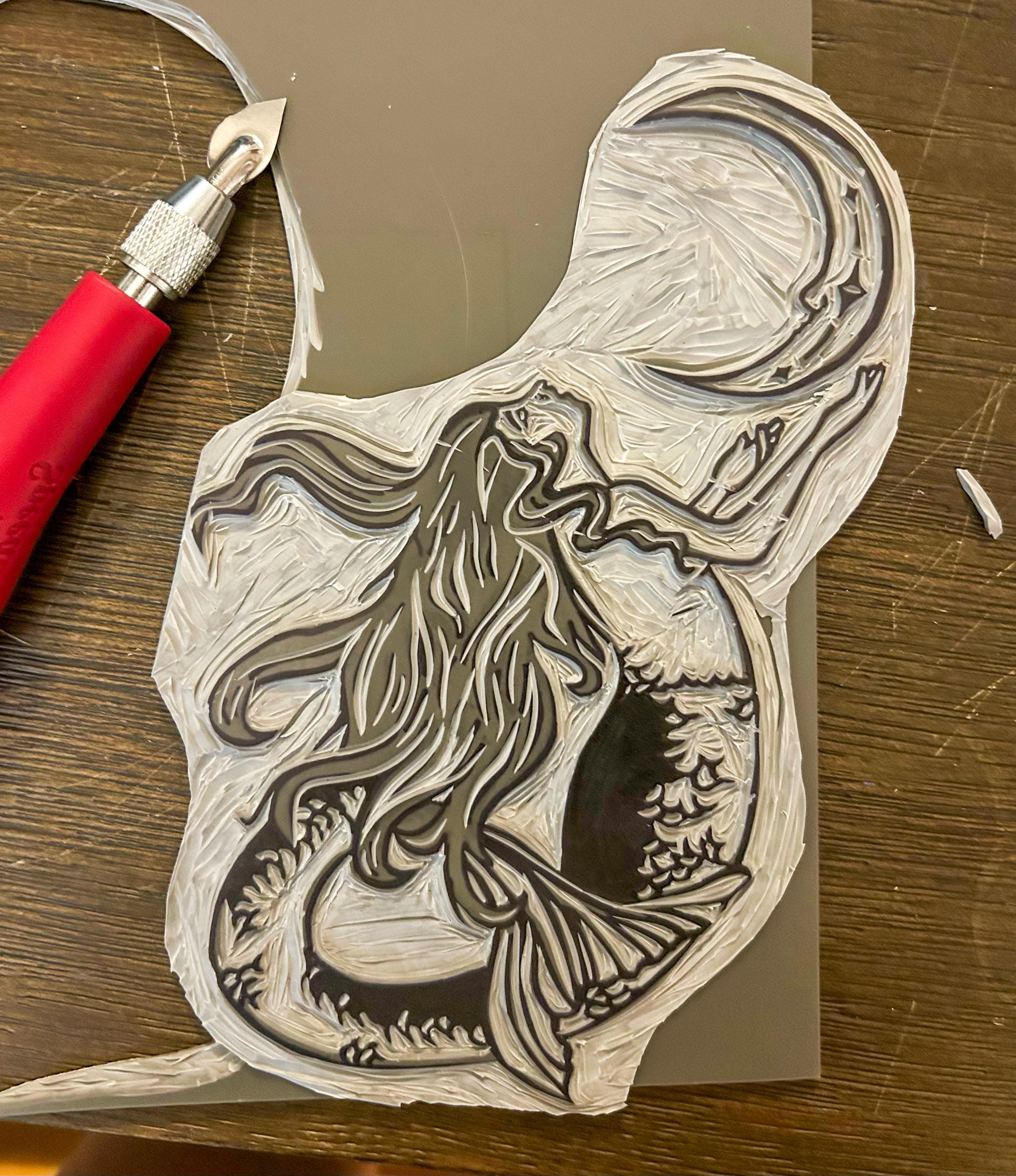 Siren’s Moon Linocut Print