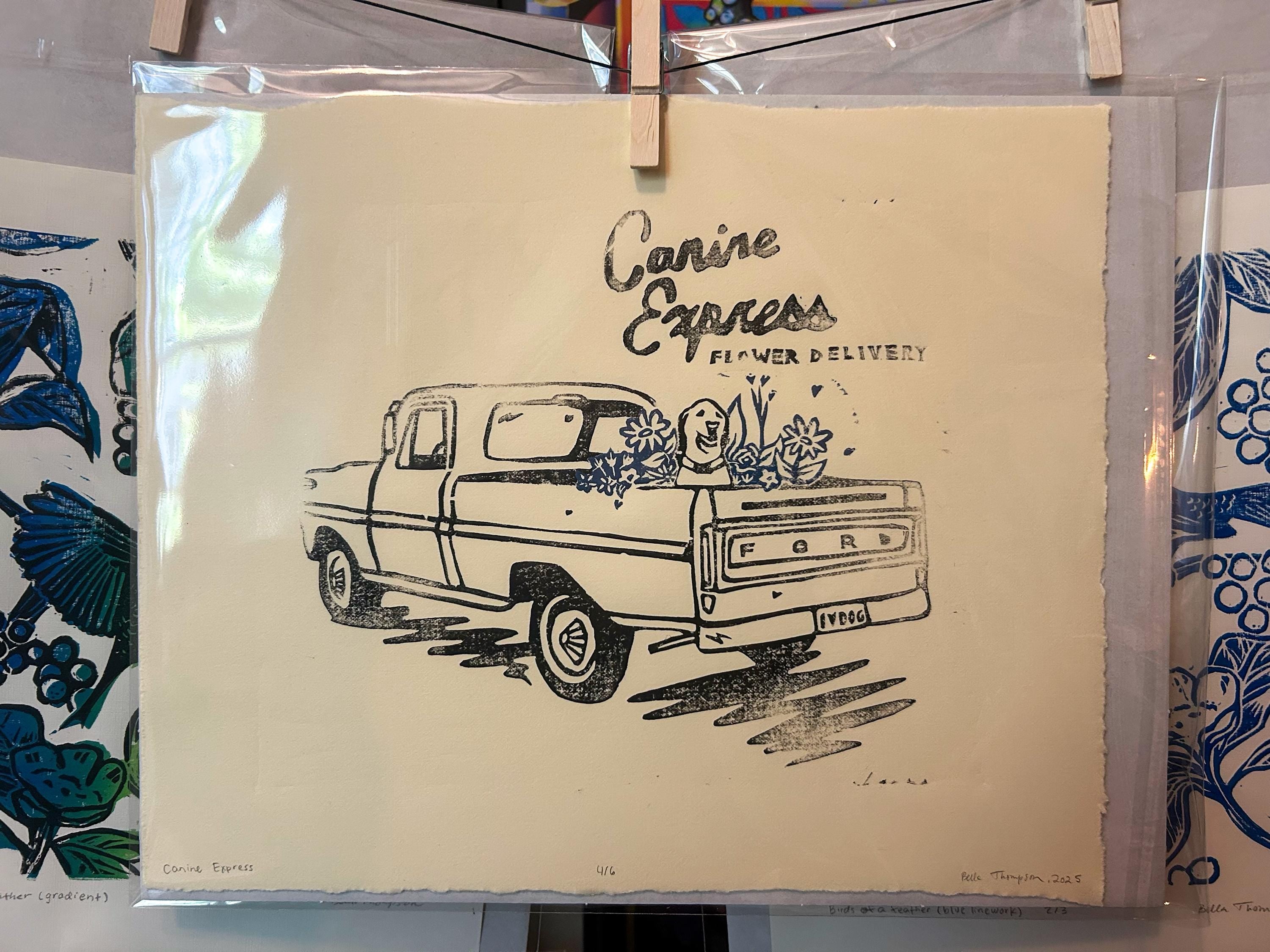 Canine Express Linocut Print
