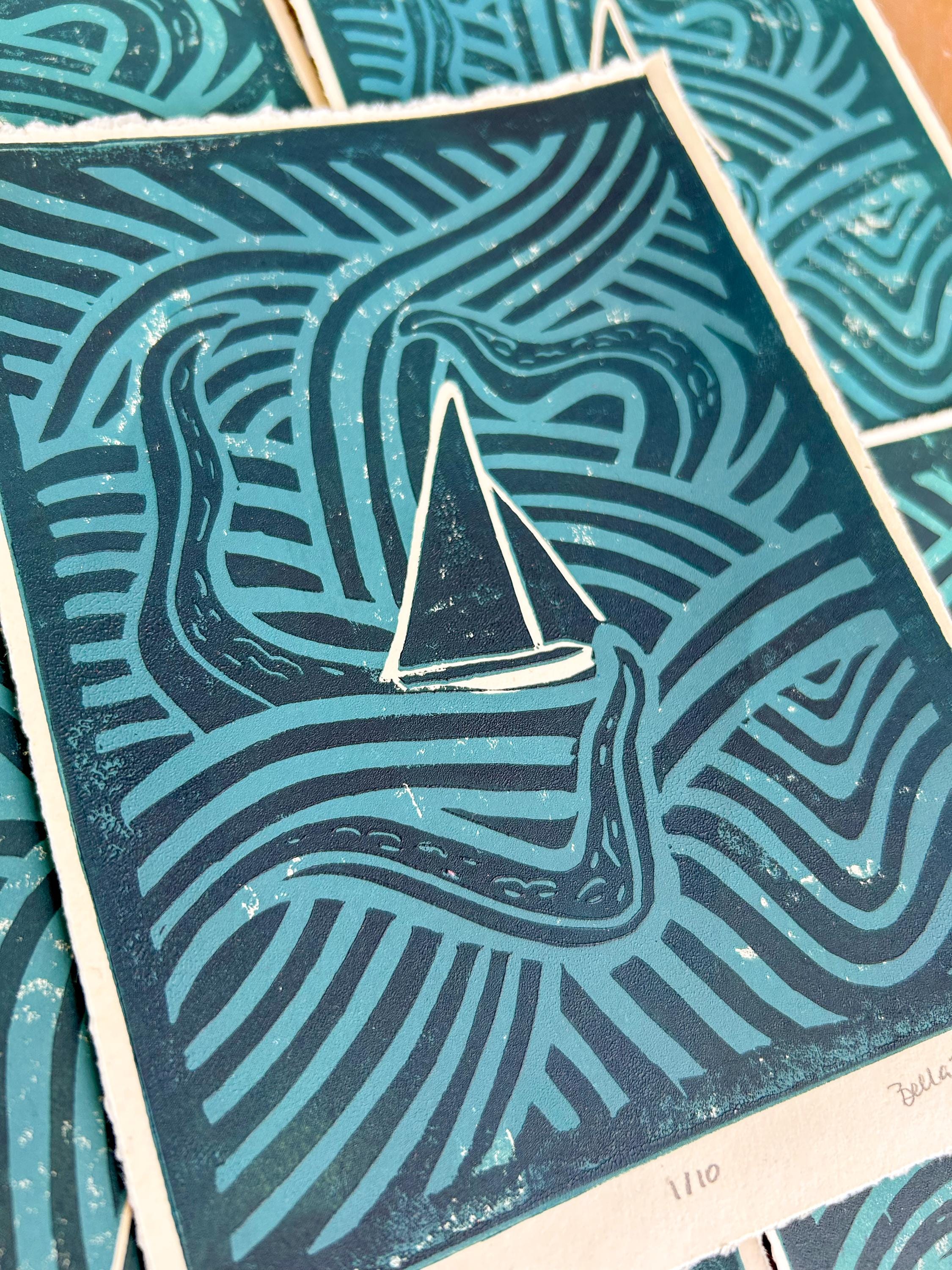 Kraken Linocut Print