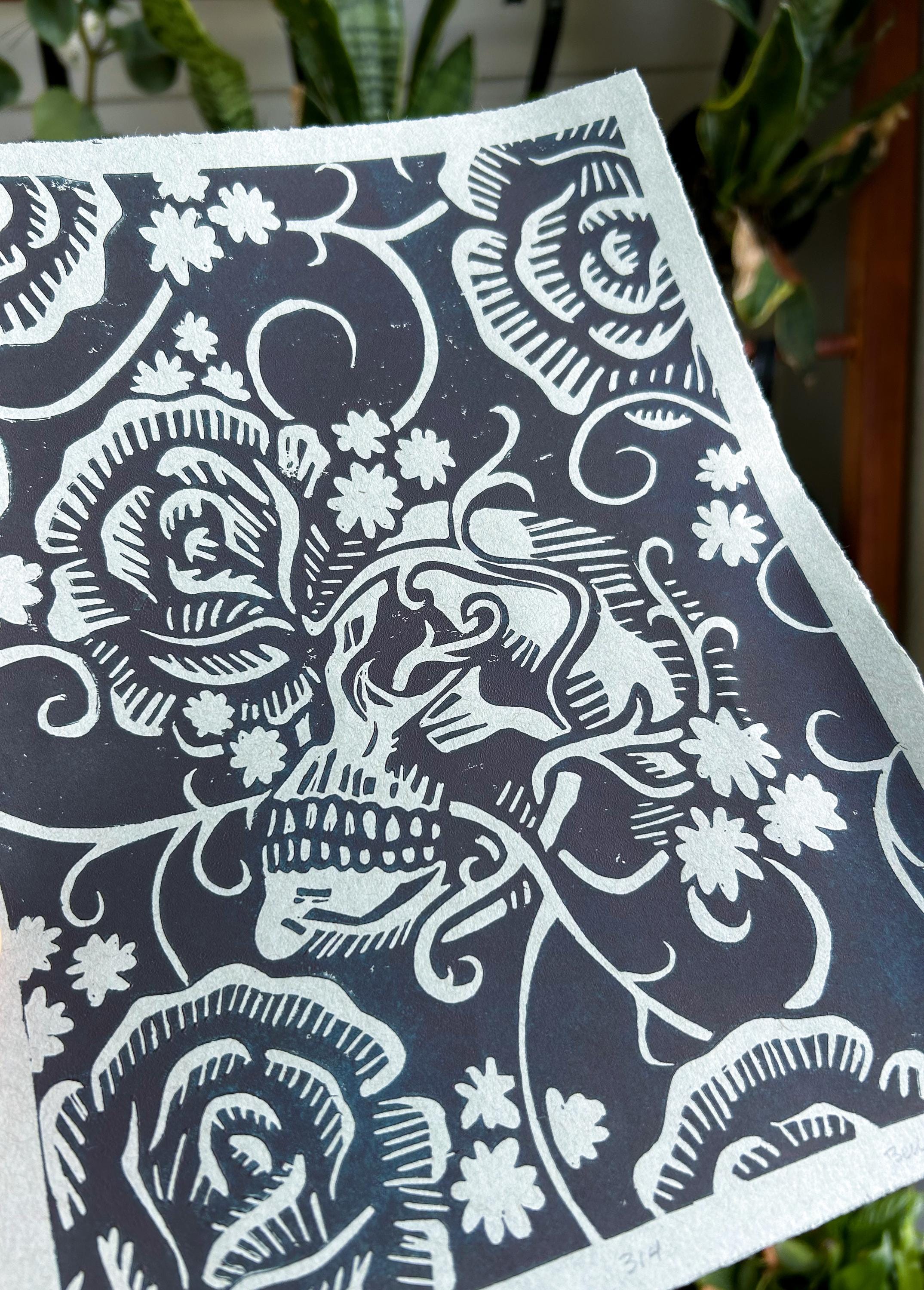 Skull Linocut Print