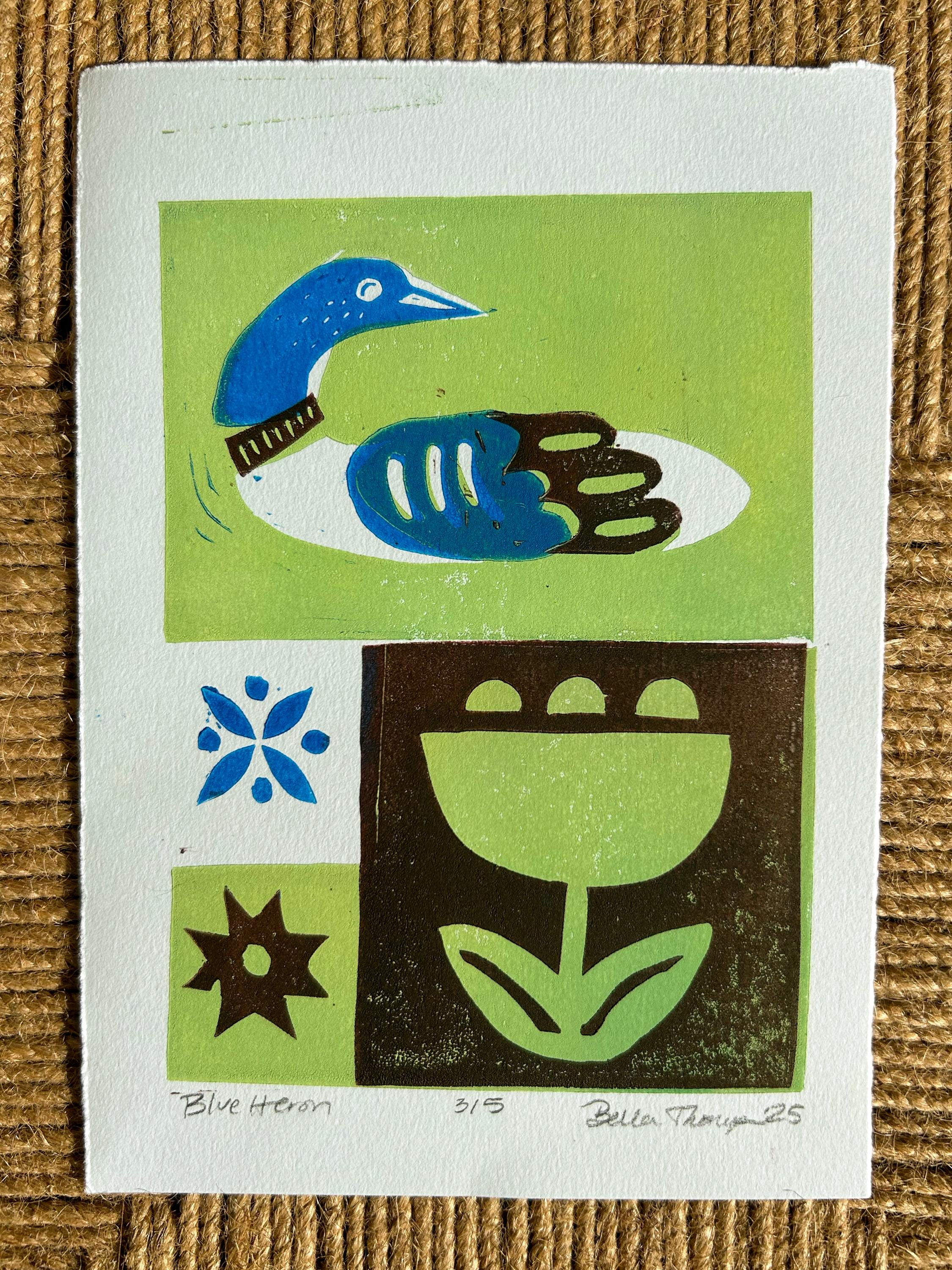 Heron Linocut Print