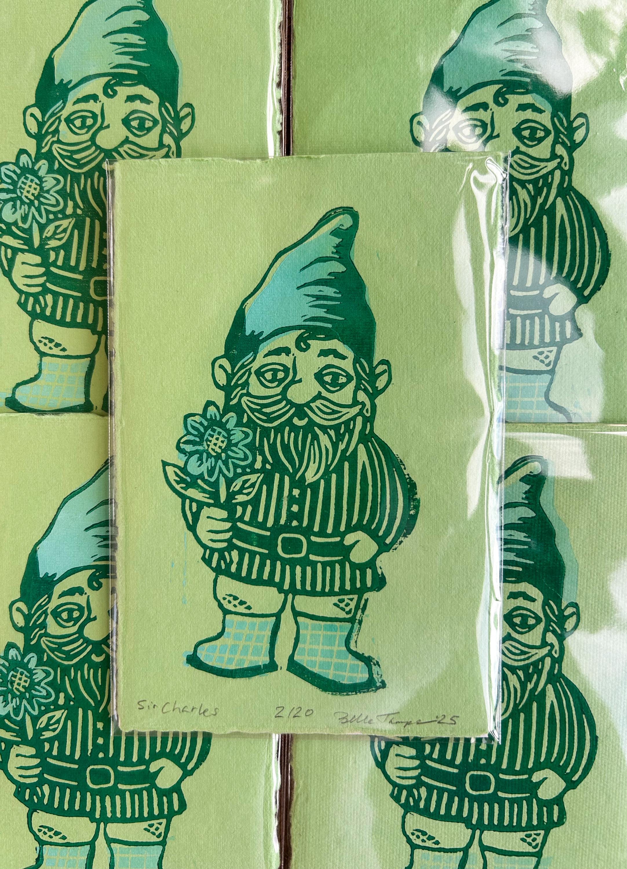 Garden Gnome Linocut Print