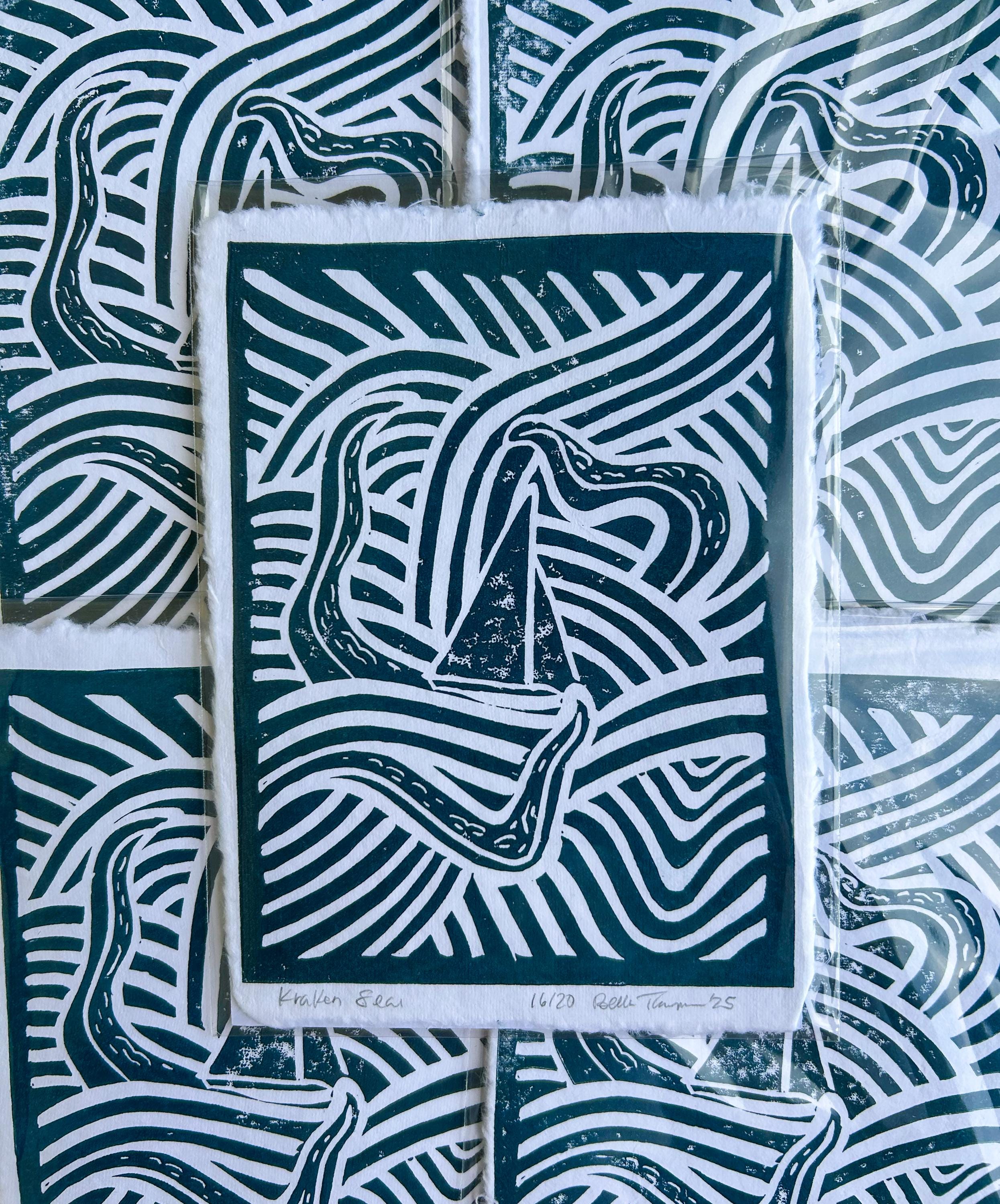 Kraken Linocut Print