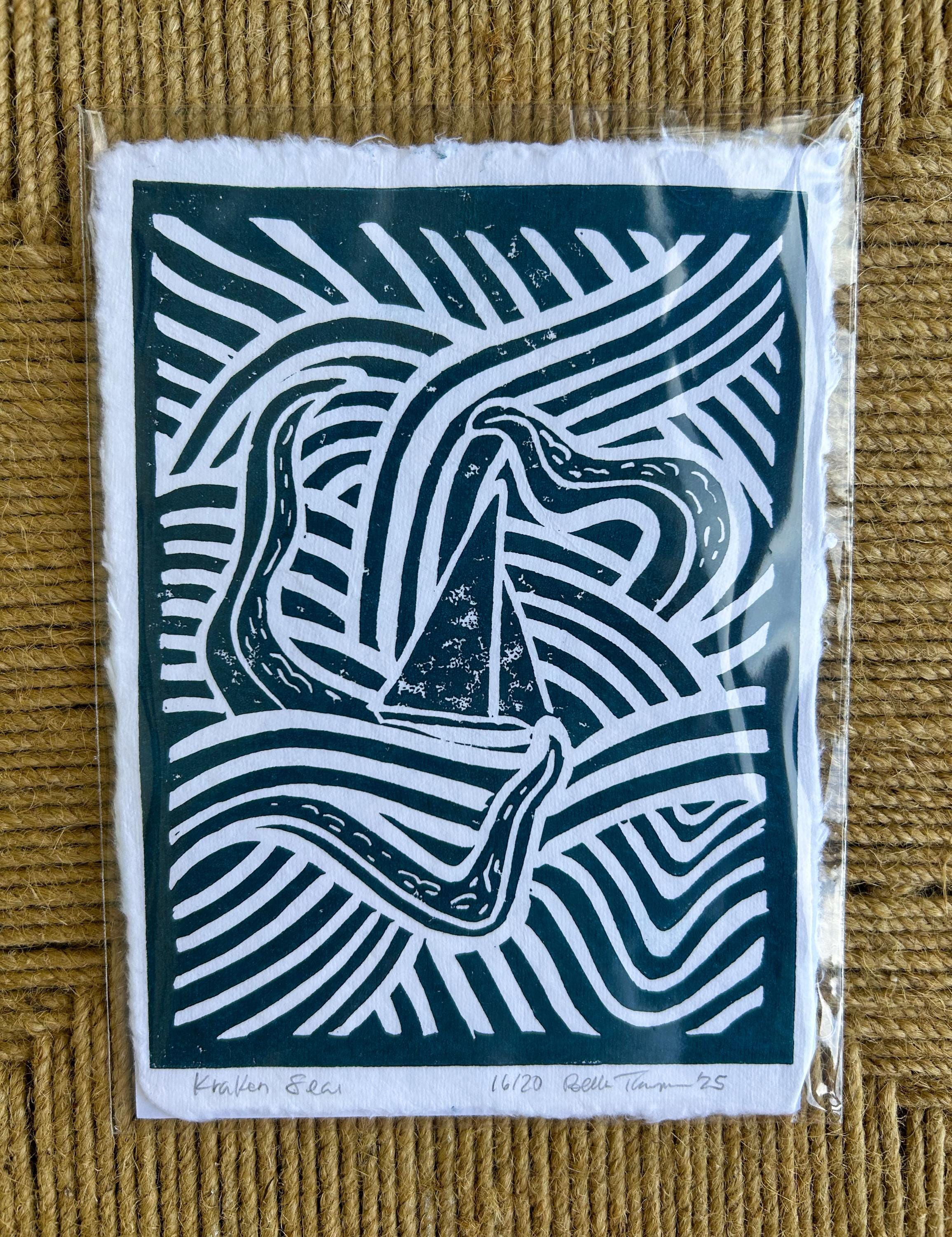 Kraken Linocut Print