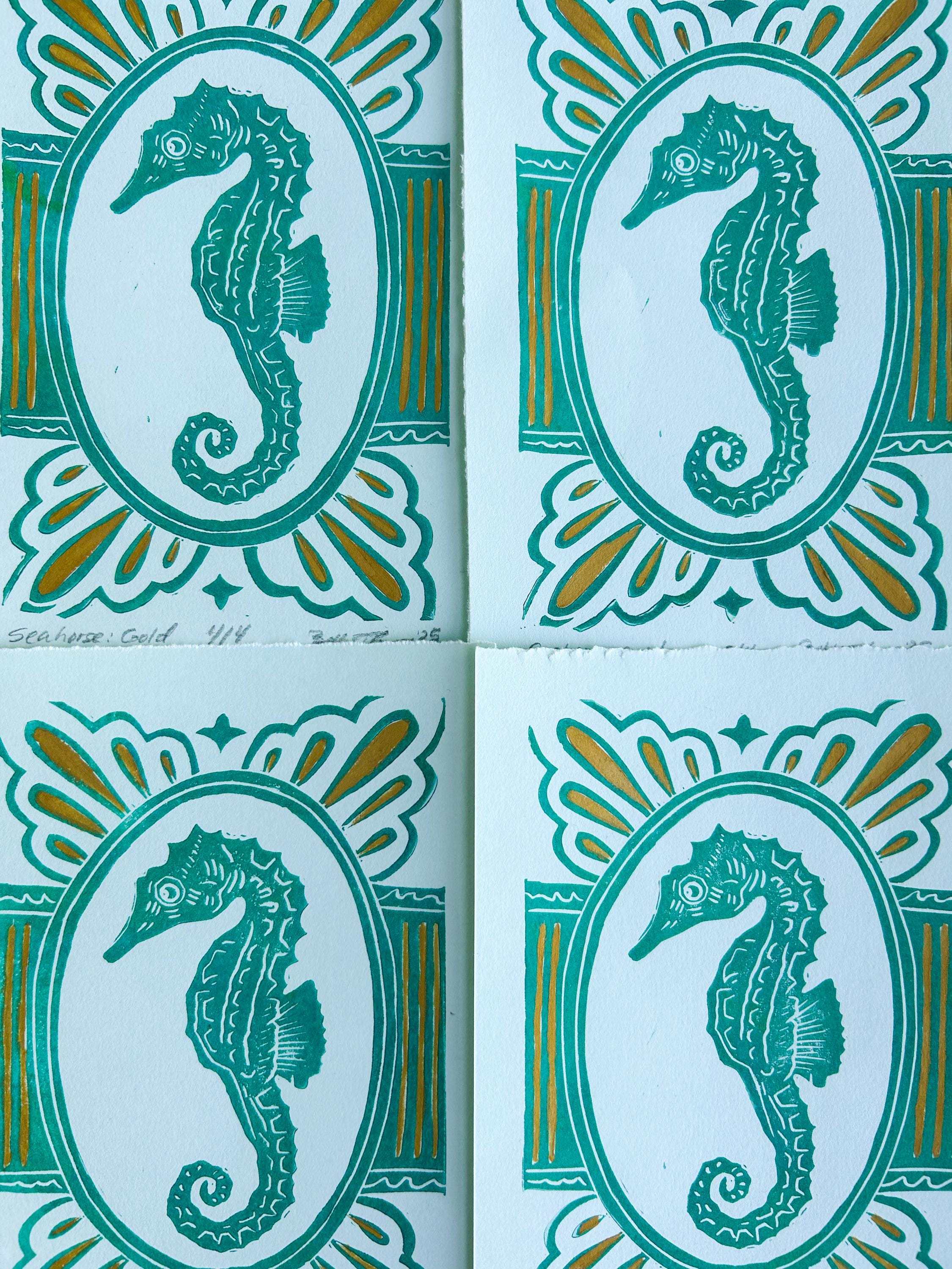 Seahorse Linocut Print